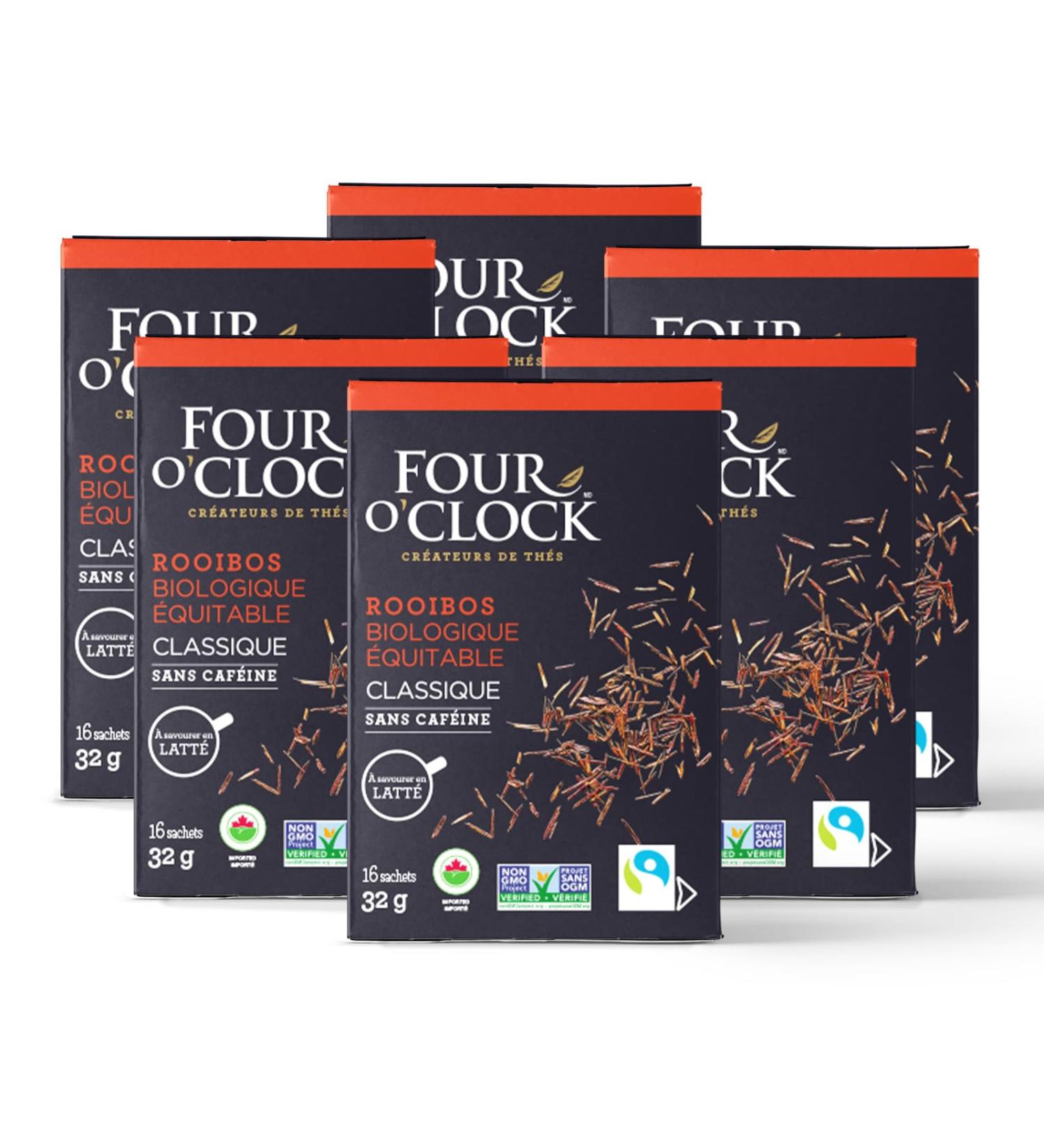 Four O'Clock Rooibos Tea Organic Fairtrade Non-Gmo Kosher Gluten-Free 6 Packs (96 Teabags) - Buy Online on GoSupps.com