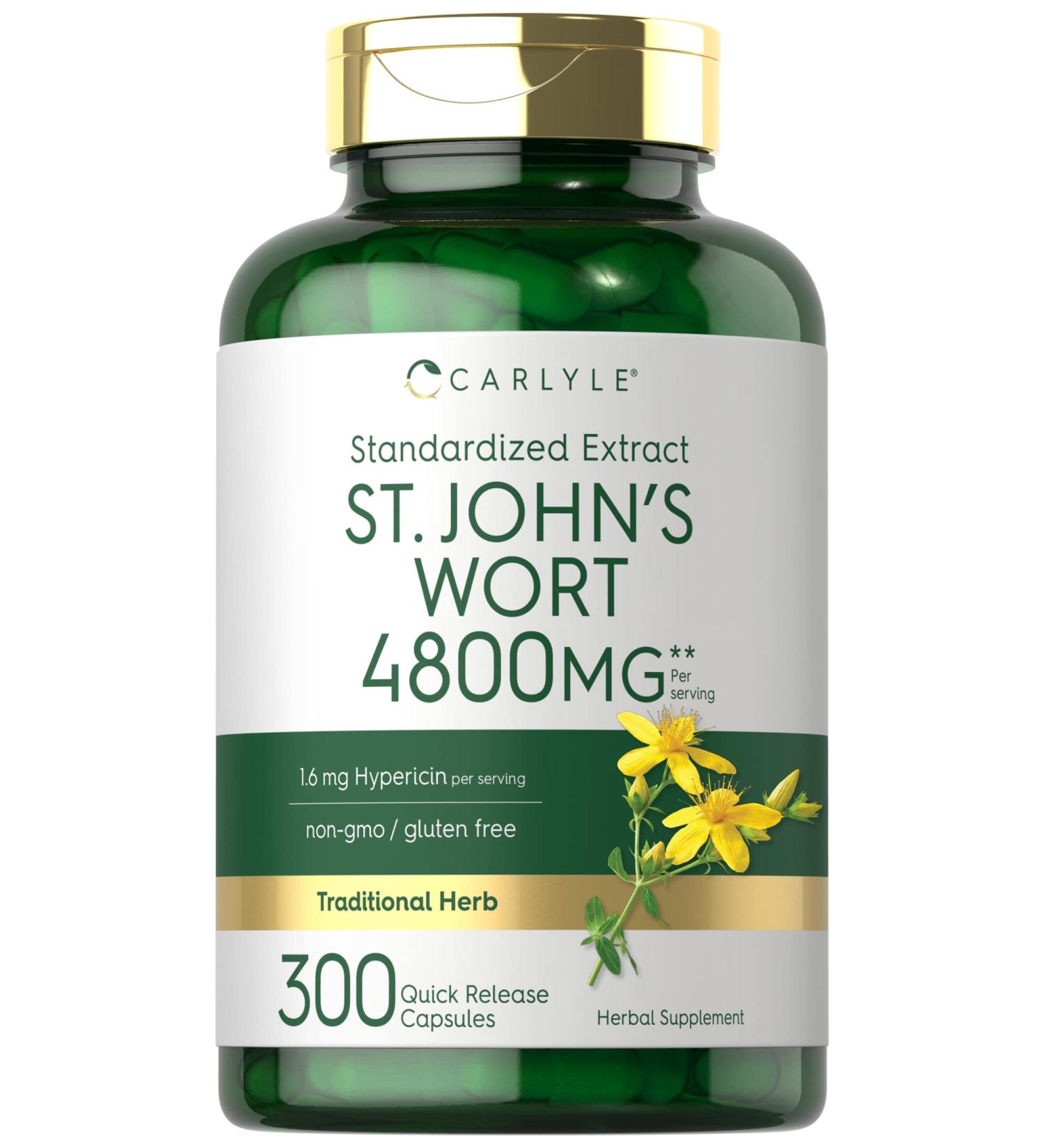 St John's Wort Capsules 4800mg | 300 Count | Non-GMO Gluten Free Supplement | Standardized Extract by Carlyle - Buy Online on GoSupps.com