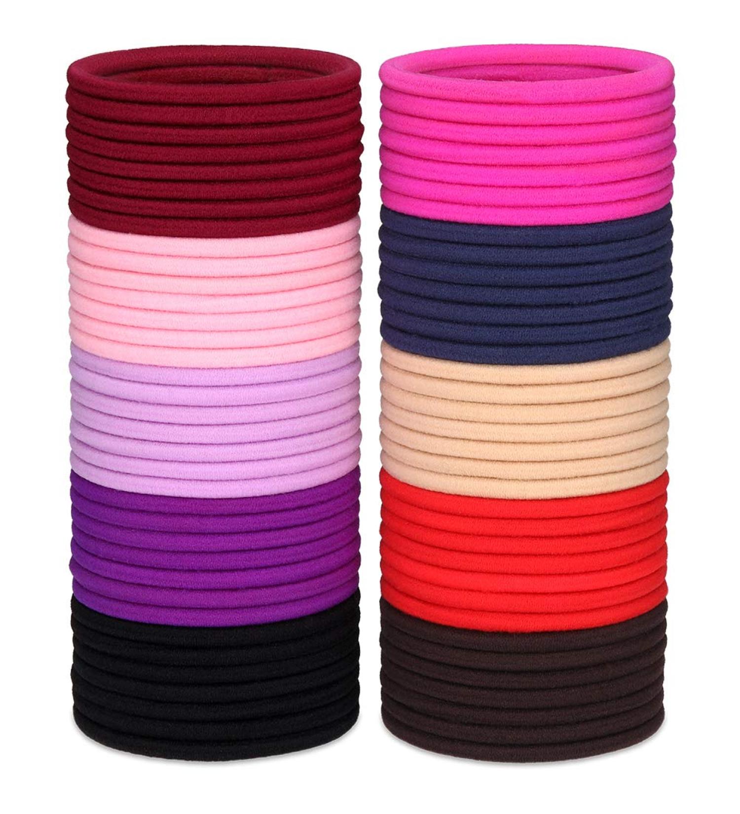 H&S Elastic Hair Ties for Thick & Curly Hair - 100pcs x 4mm - Non-Metal Multi-Colored Hair Bobbles for Women Fine Hair - Ultra-Stretchable & Seamless Hair Bands for Girls