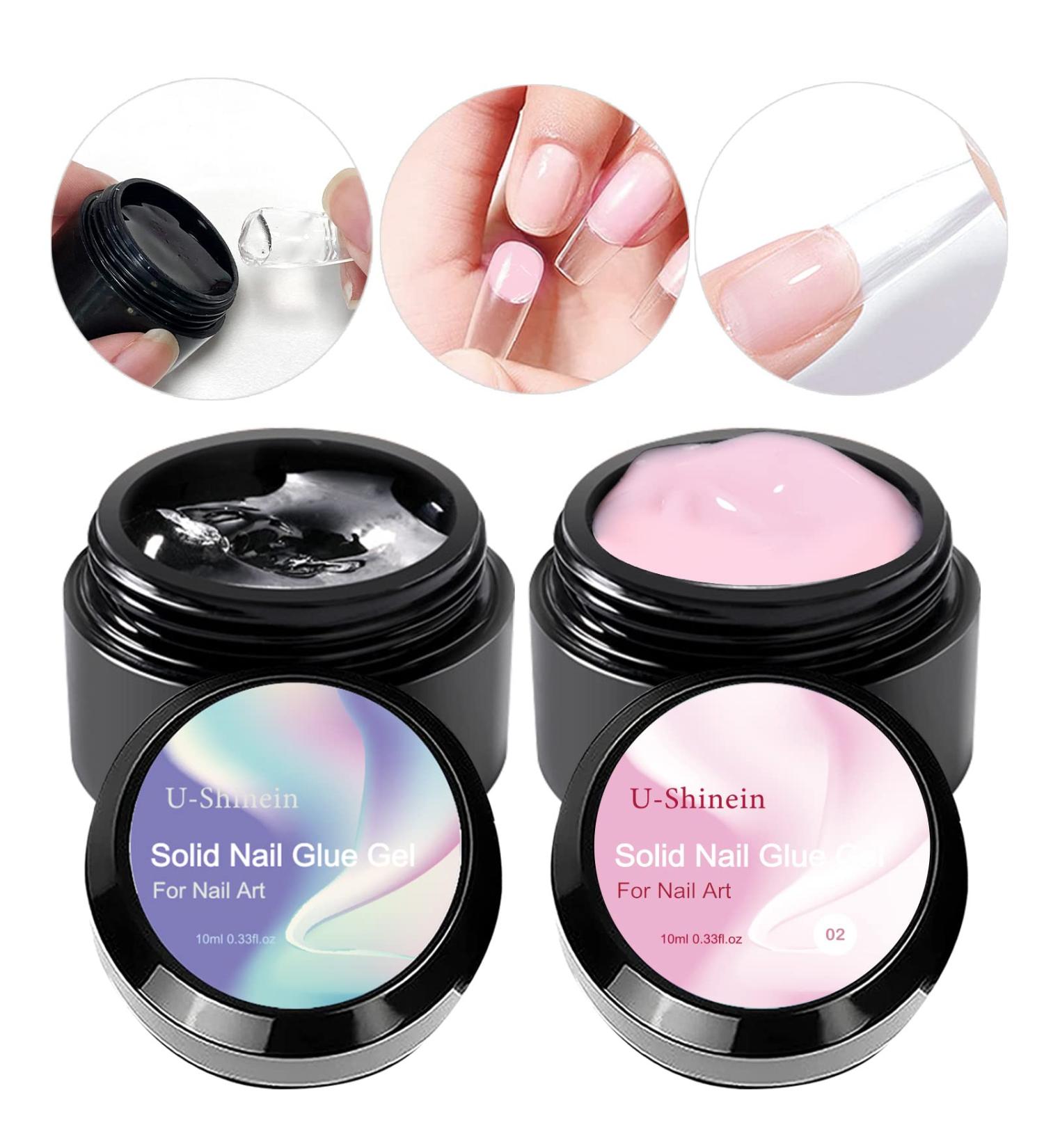 Buy U-shinein 2x10ml Solid Nail Glue Gel - Clear & Pink Gel for Acrylic Nails | Press On & Nail Art Manicure | Long Lasting Cure - Buy Online on GoSupps.com
