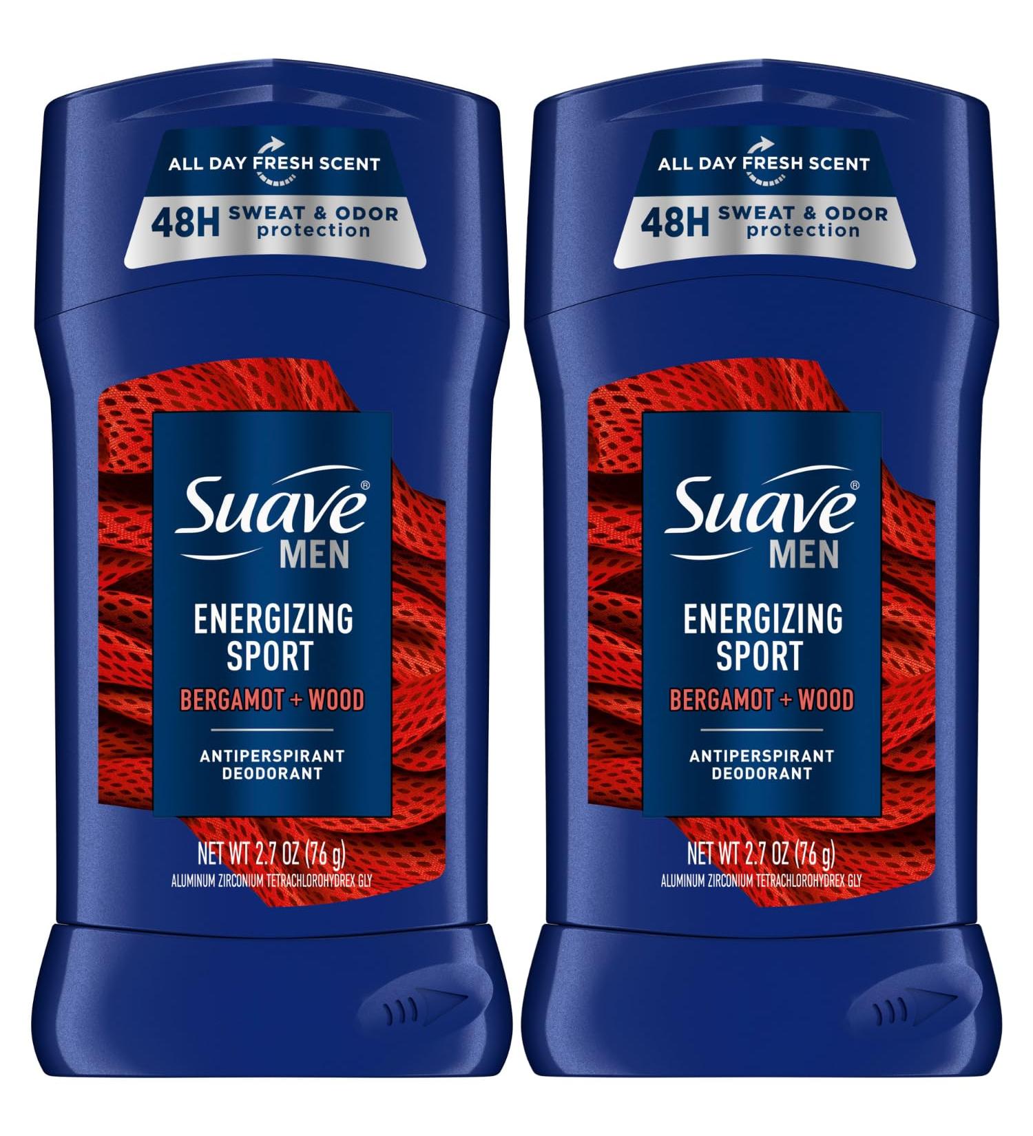 Suave Antiperspirant for Men Active Sport Invisible Solid Antiperspirant Stick 48H Sweat & Odor Protection Moisturizing Formula Scented 2.7 Oz (Pack of 2)