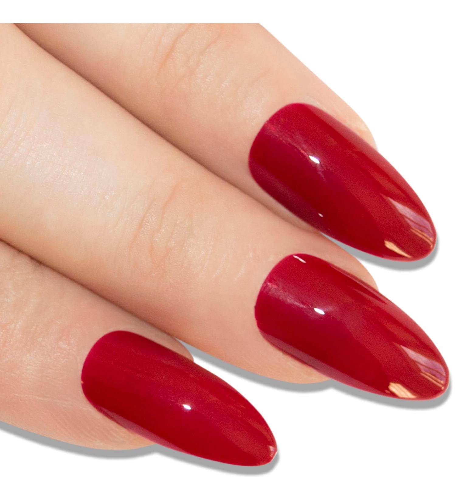 Shop Bling Art Red Polished Stiletto Almond False Nails - 24 Long Tips with Glue | International Shipping Available - Buy Online on GoSupps.com