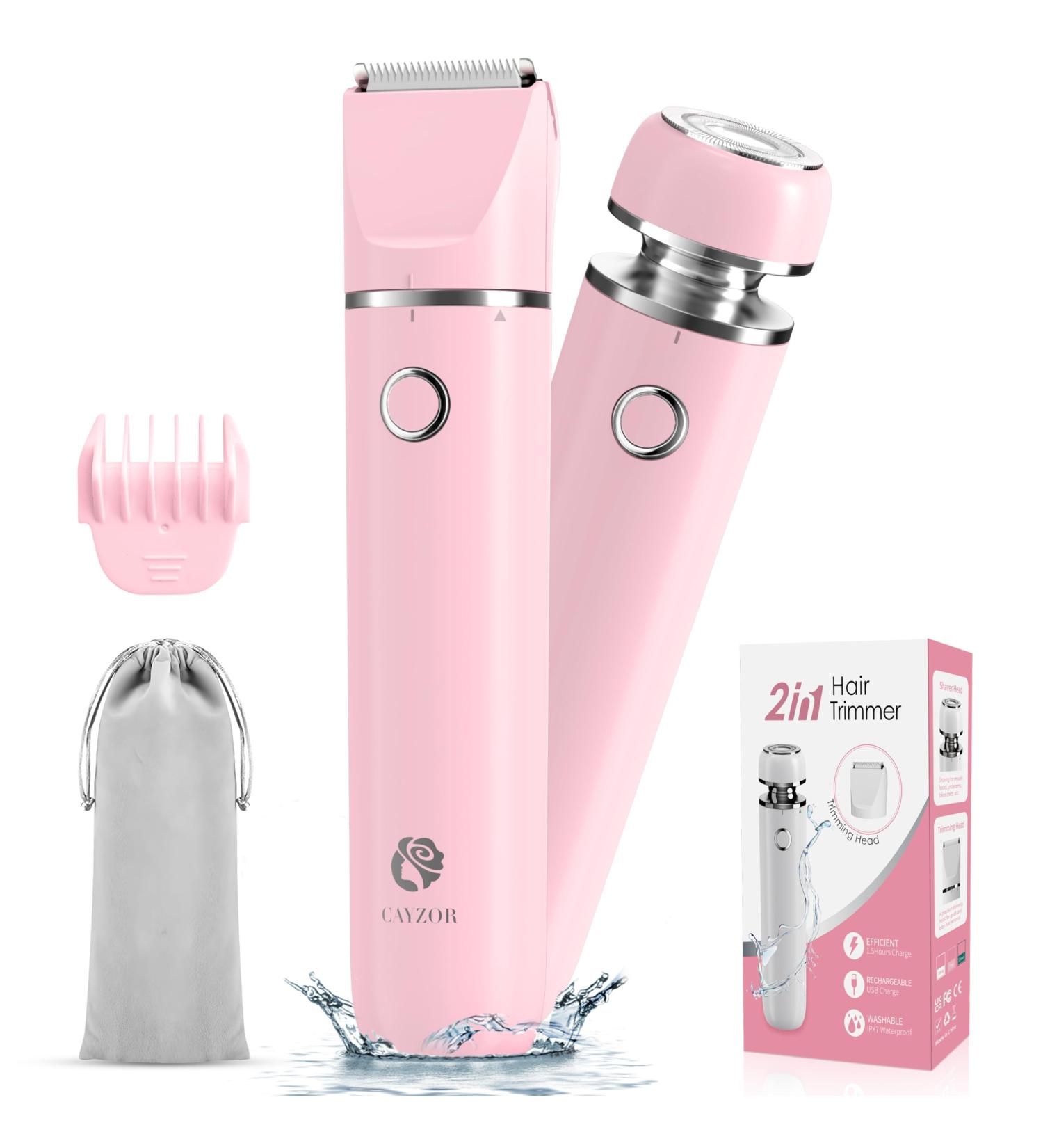 Cayzor 2-in-1 Bikini Trimmer & Razor Set for Women - Wireless Waterproof Hair Cutter for Face Lip Chin Legs & More | Pink - Buy Online on GoSupps.com
