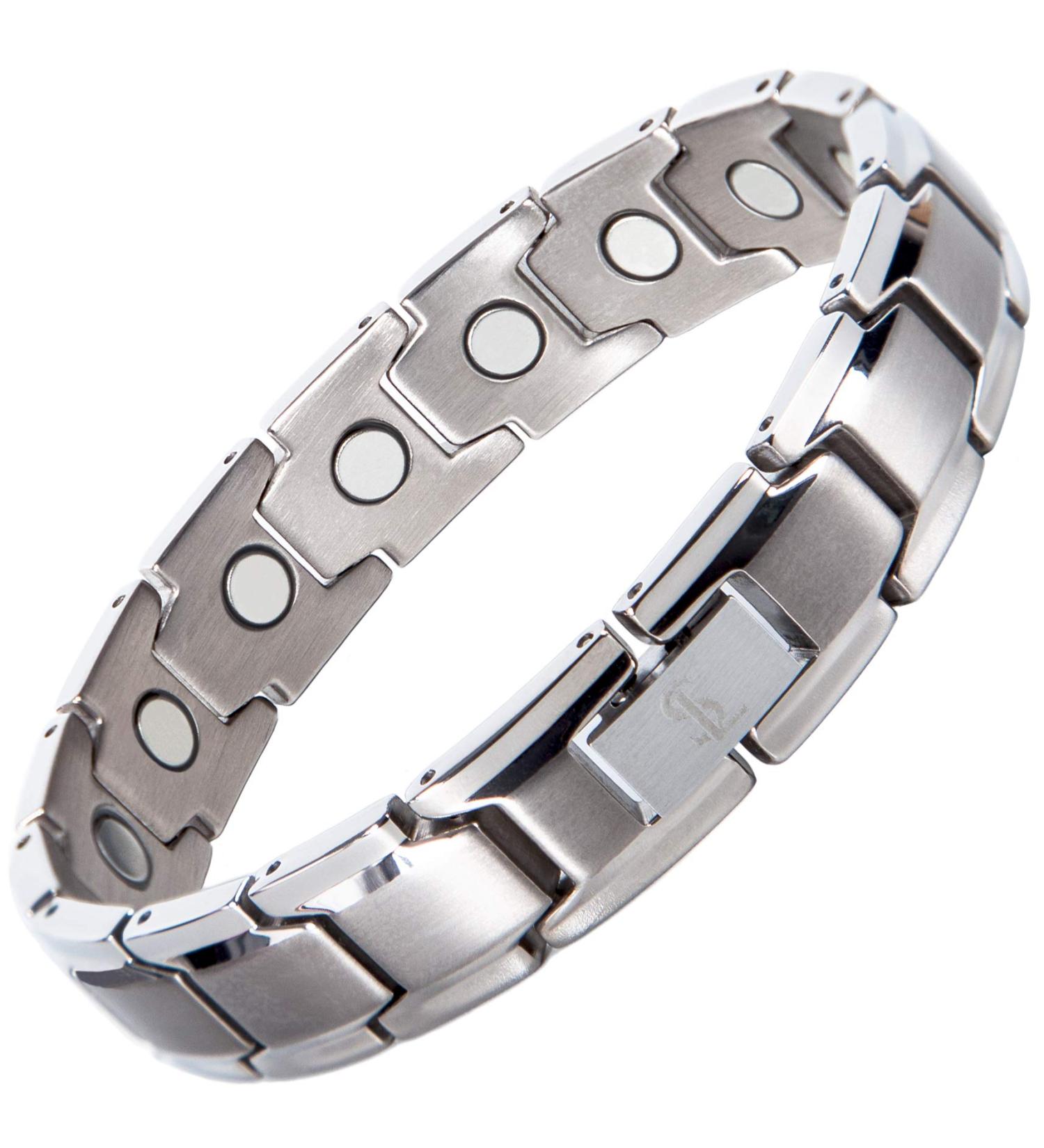 Elegant Titanium Magnetic Therapy Bracelet for Pain Relief - Arthritis & Carpal Tunnel - Unisex Silver Design - Buy Online on GoSupps.com