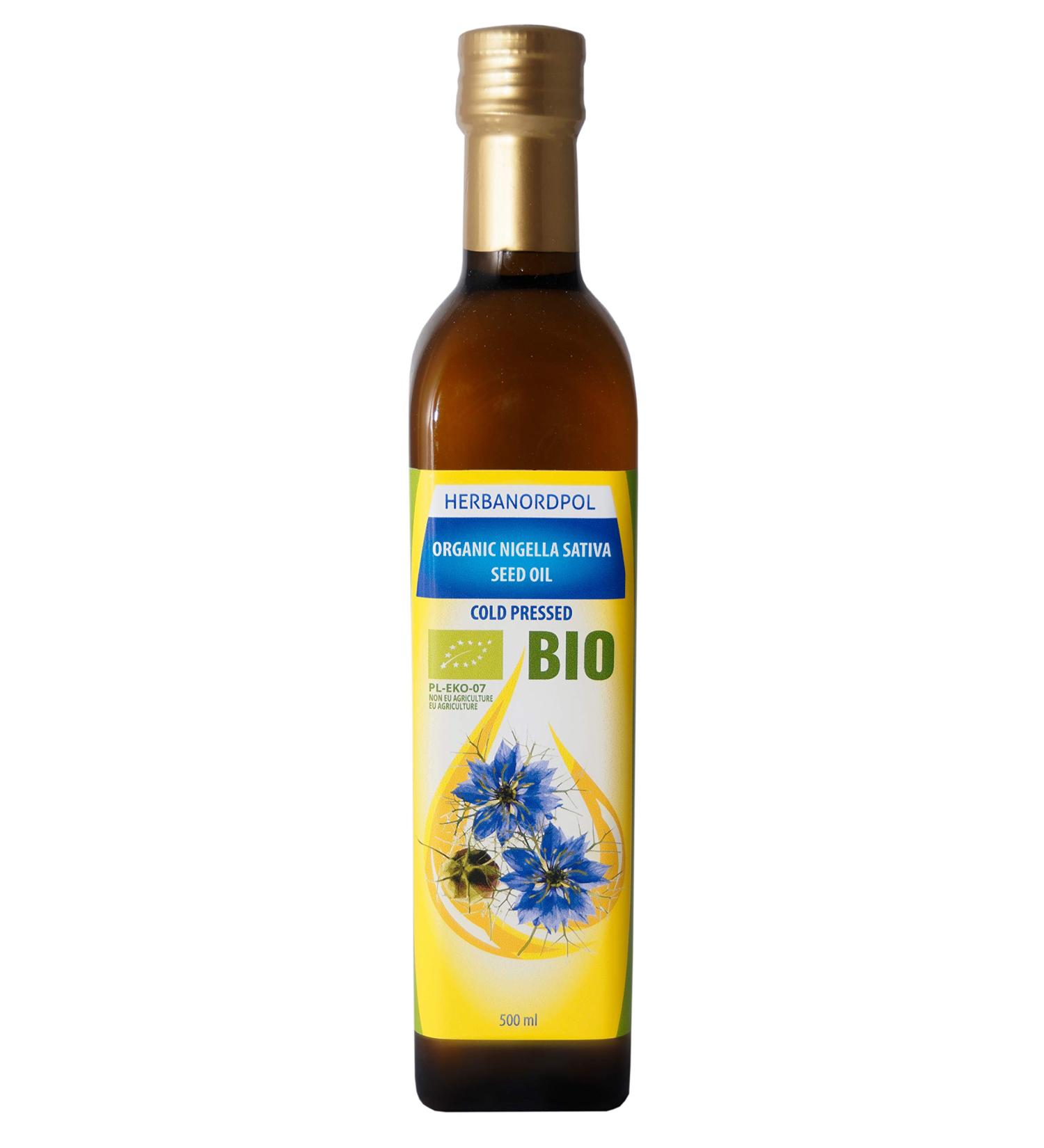 Organic Nigella Oil Black Seed Oil Organic Black Cumin Oil Cold Pressed in Europe Egyptian Seeds 500ml - Buy Online on GoSupps.com