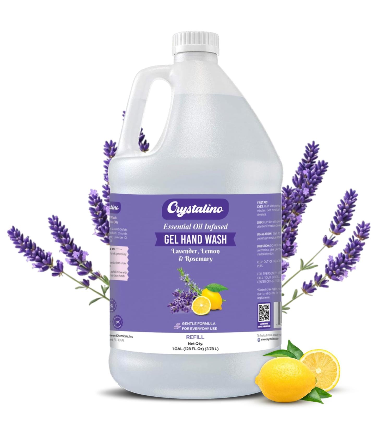 Crystalino Lavender Essential Oil Gallon Liquid Hand Soap Refill (1 Gal) Non-Toxic Bathroom Hand Wash Soap Bulk Non-Antibacterial Jabon Para Manos handsoap gallon bulk refill deals  - Buy Online on GoSupps.com