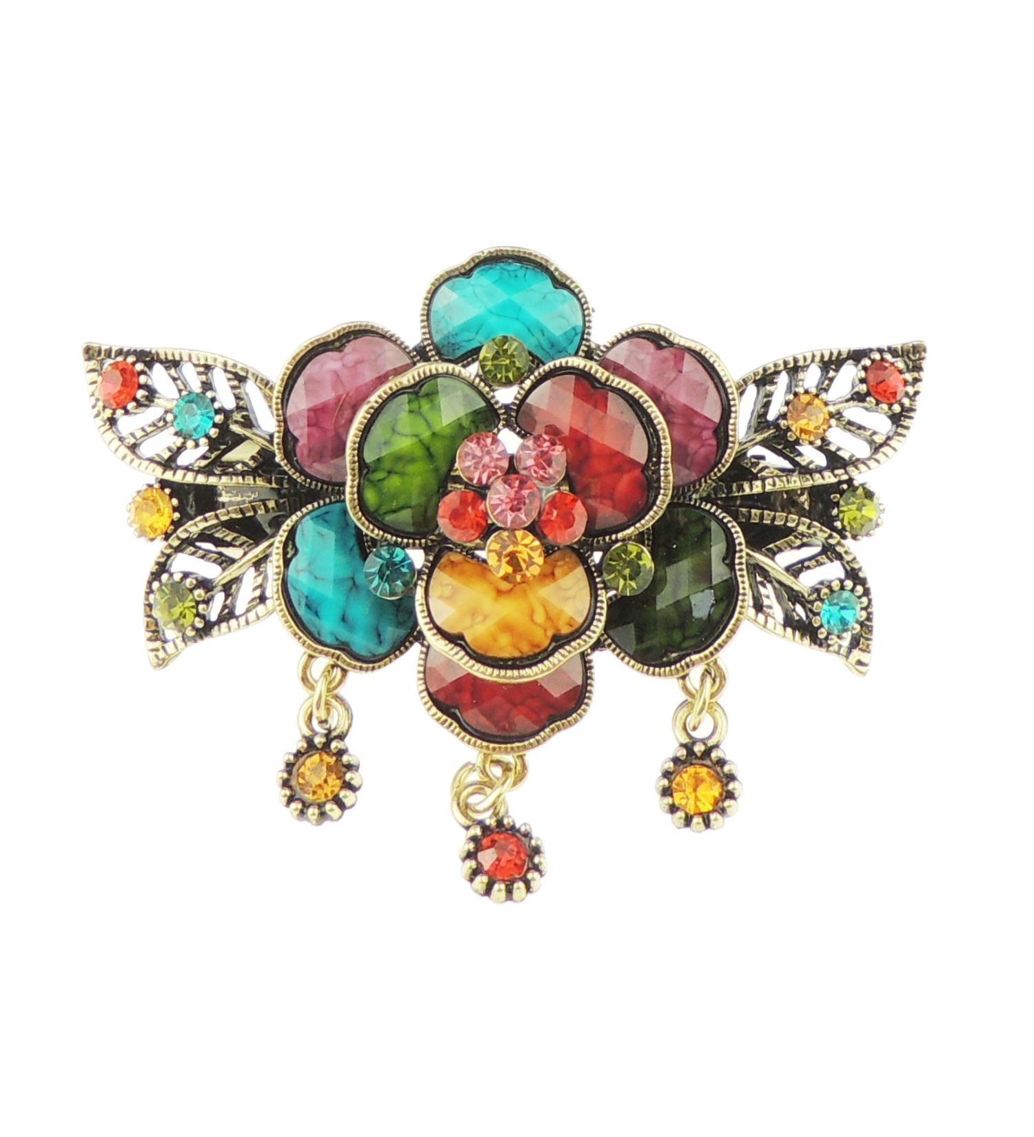 Ladies Large Vintage Gold Metal Rose Hair Barrette Clip (New Multi)