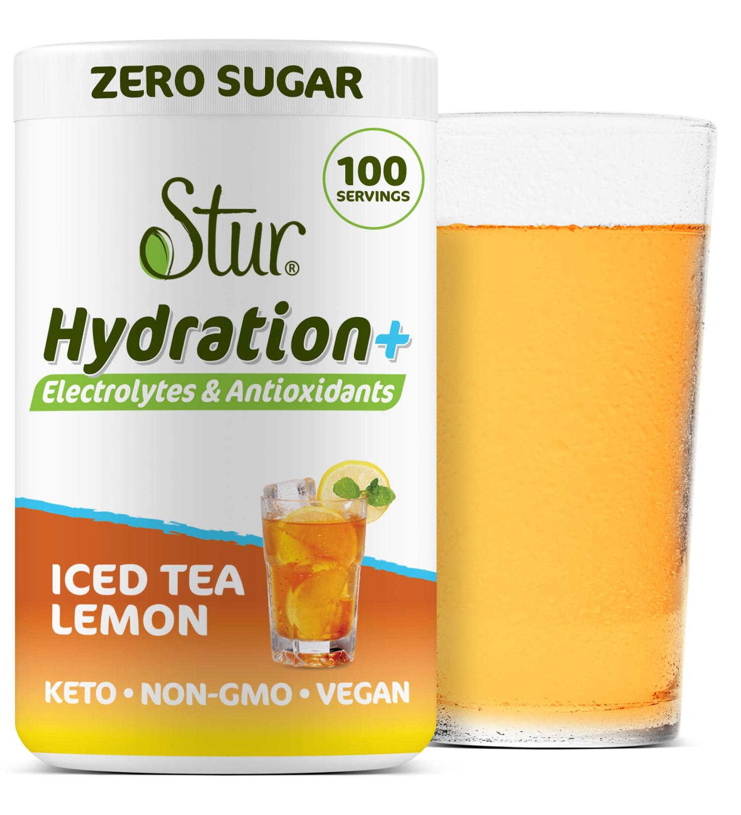Stur Electrolyte Hydration Powder | Lemon Tea | Sugar Free | 100 Servings | High Antioxidants & B Vitamins | Non-GMO | Daily Hydration & Workout Recovery | Keto | Vegan(10.7 oz) - Buy Online on GoSupps.com