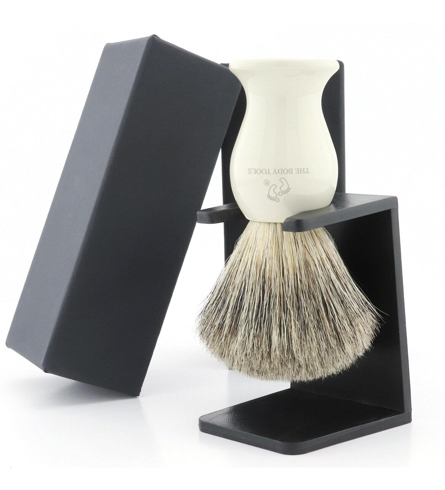 Badger Shaving Brush with Black Stand - Handmade Facial Care Resin Handle Shaving Brush for Best Shaving Foam
