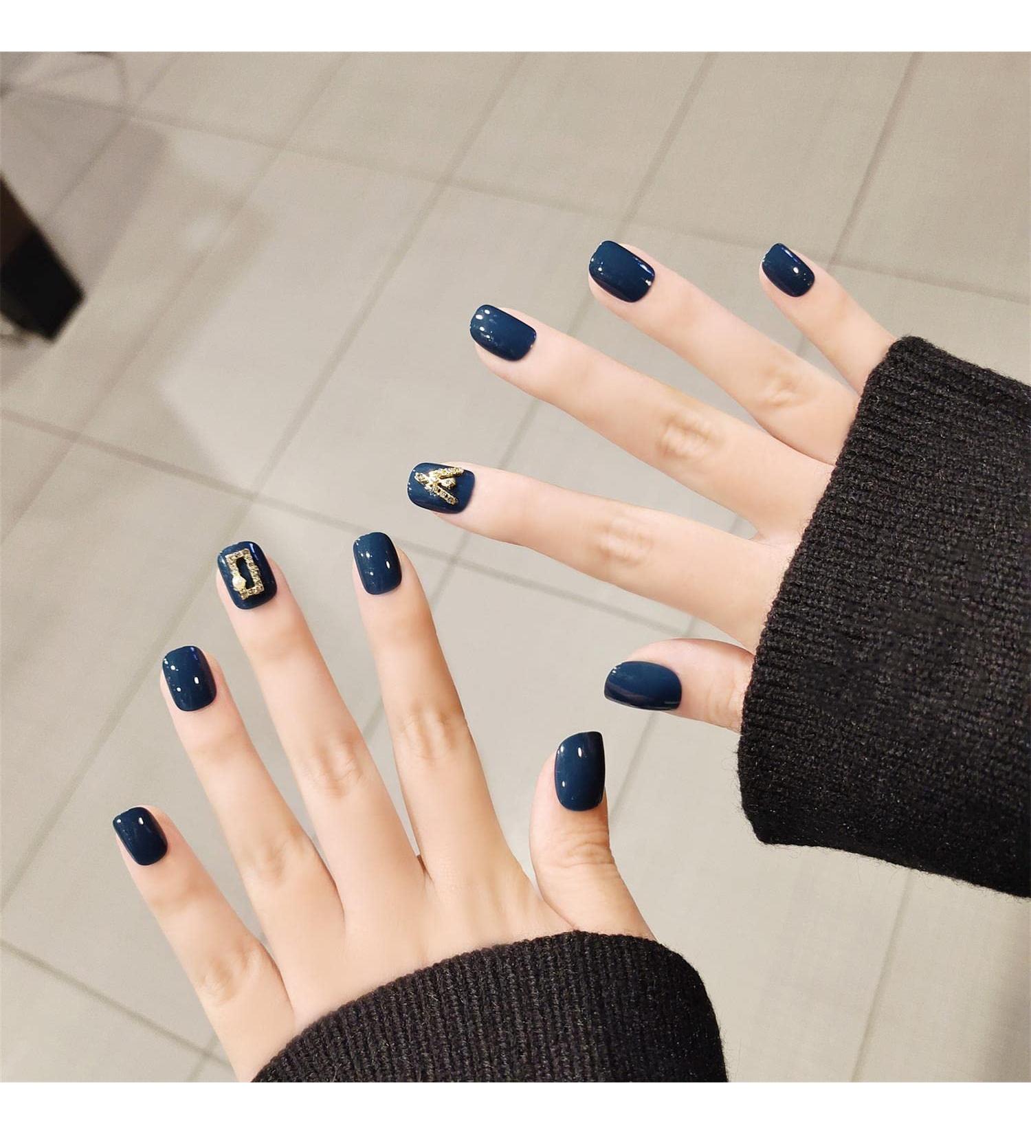 Press on Nails Short Fake Nails 24Pcs Shiny Blue False fingernail with Self-Adhesive Jelly Nail Glue Tabs Press On False Nails - Buy Online on GoSupps.com