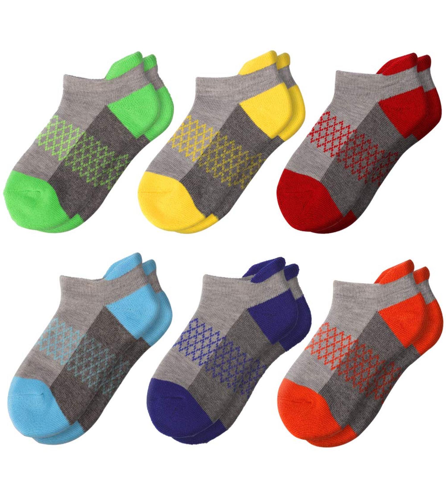 Comfoex Boys Ankle Athletic Socks - 6 Pairs Half Cushioned Low Cut Socks for Kids, Grey, 4-7 Years - Buy Online on GoSupps.com