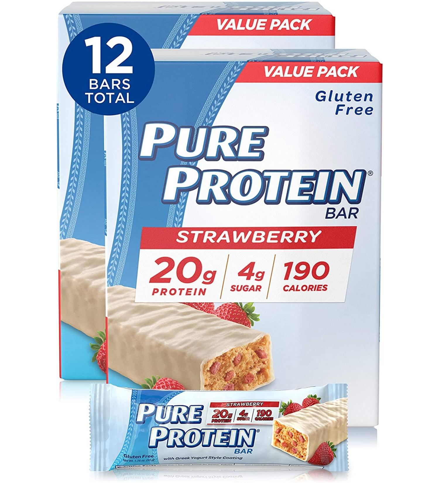 Pure Protein Strawberry Greek Yogurt Protein Bars - 1.76 oz, 6 Count (2 Pack) - Buy Online on GoSupps.com