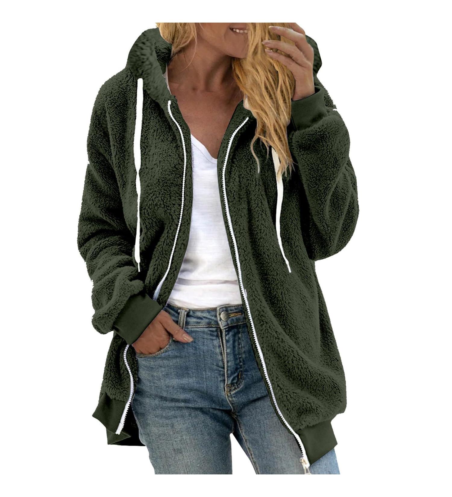 Hanxiulin Oversized Plush Hoodie Jacket - Women's Warm Fleece Winter Coat 5XL | Stylish Outdoor Trench Coat - Buy Online on GoSupps.com