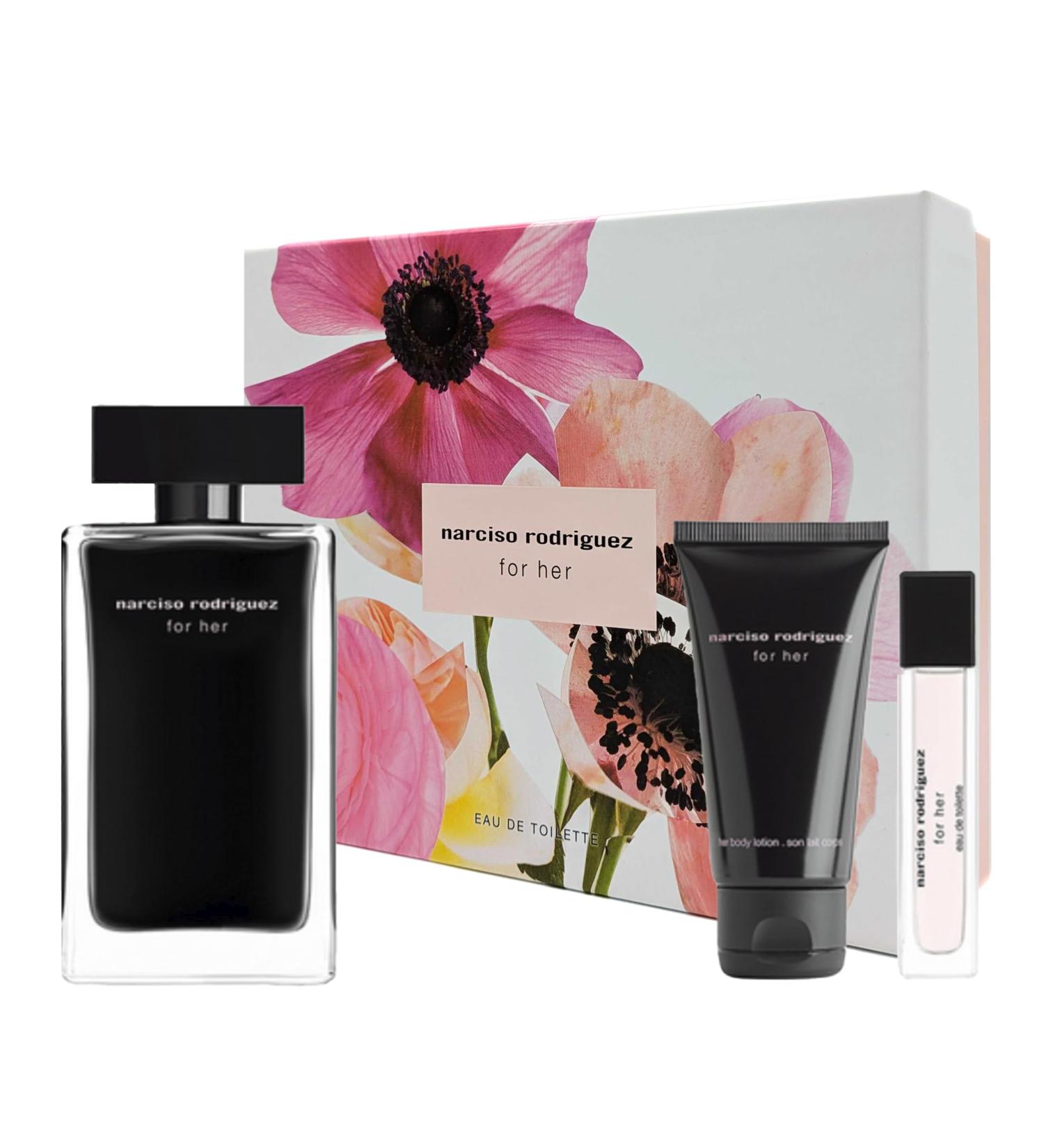 Narciso Rodriguez FOR HER Gift Set (Eau de Toilette 3.3 Fl.Oz + Eau de Toilette Mini 0.33 Fl. Oz + Body Locion 1.6 Fl. Oz)