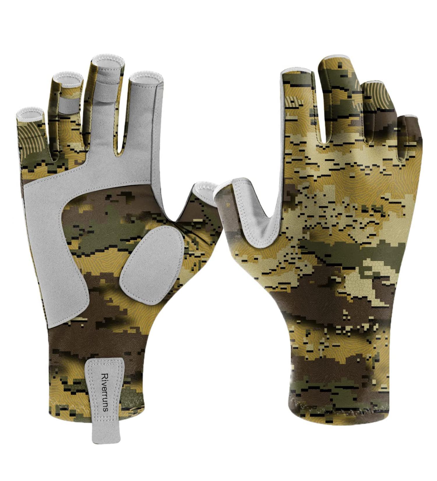 Riverruns UPF 50+ Fingerless Fishing Gloves for Men and Women - UV Protection Sun Gloves for Fishing, Boating, Kayaking, Hiking, Running, Cycling, Driving - CamoQuag Medium - Buy Online on GoSupps.com