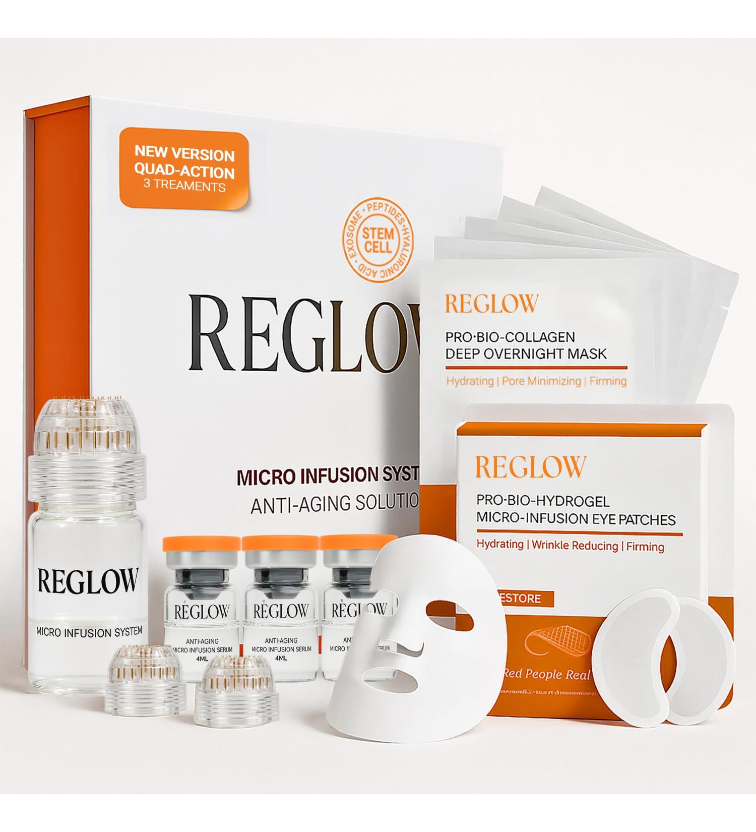 ReGlow Complete Anti-Aging & Radiance Kit Award Winning Stem Cell + Exosome Micro-Infusion System Bio-Collagen Overnight Mask & Micro-Infusion Eye Patches - Buy Online on GoSupps.com