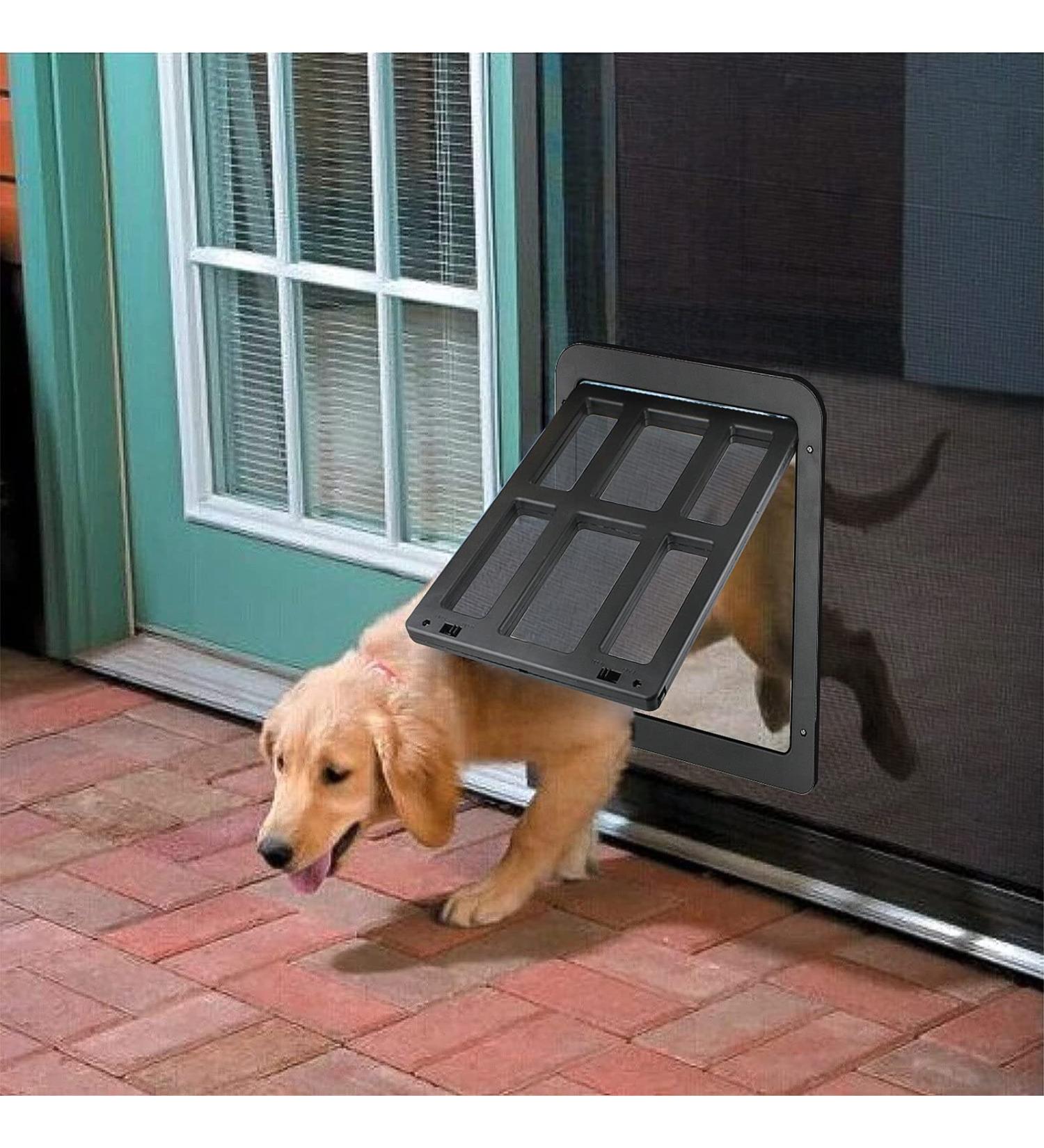 Black Pet Dog Screen Door with Magnetic Flap - Lockable Cat Door for Existing Screen/Sliding Door Window & Porch - Buy Online on GoSupps.com