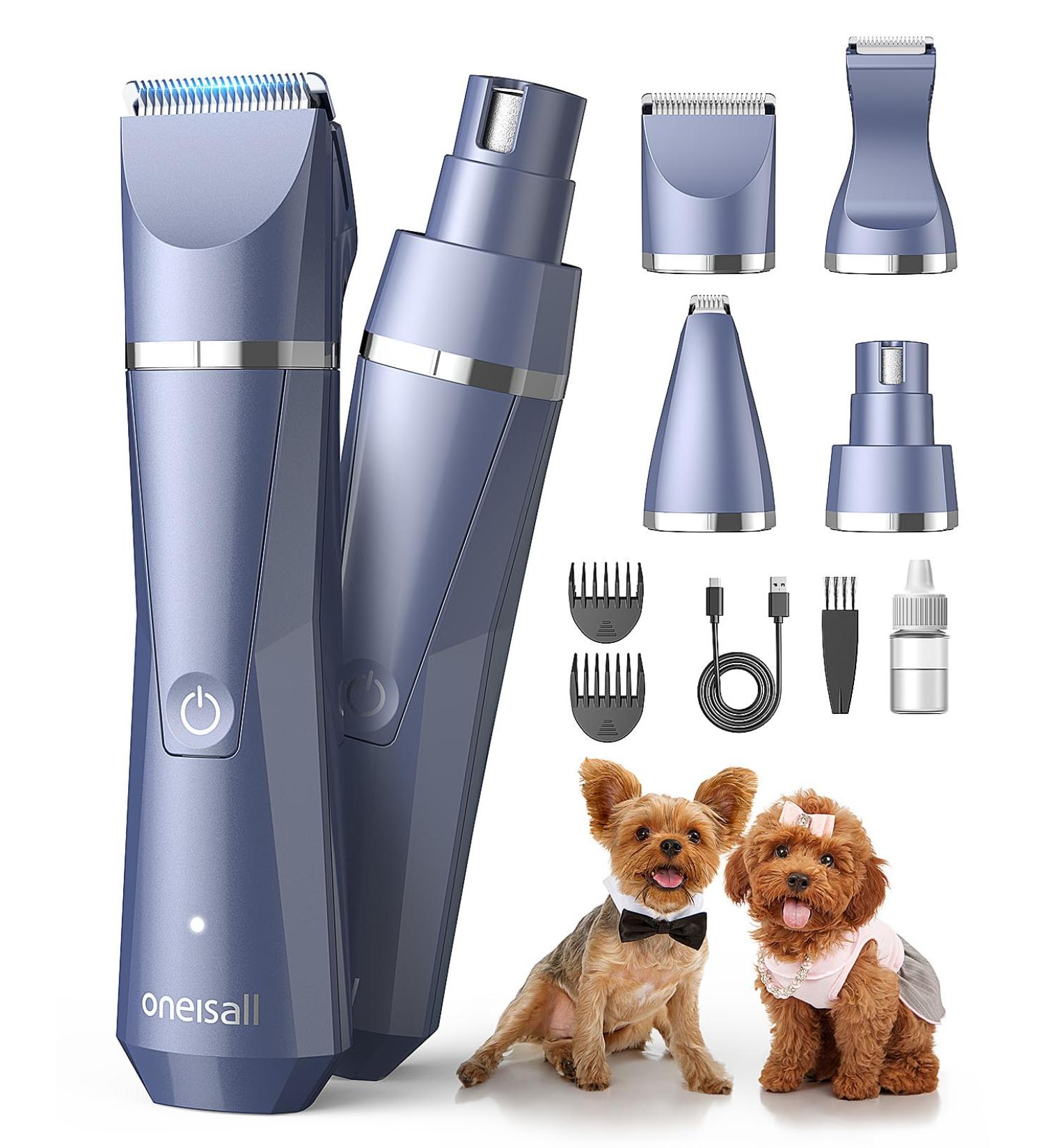 oneisall Dog Clippers Grooming Kit 4 in 1 Quite Cordless Dog Paw Trimmer & Nail Grinders & Small Dog Trimmer for Grooming Pet Clippers Shaver Trimmer for Small Dogs (Blue) - Buy Online on GoSupps.com