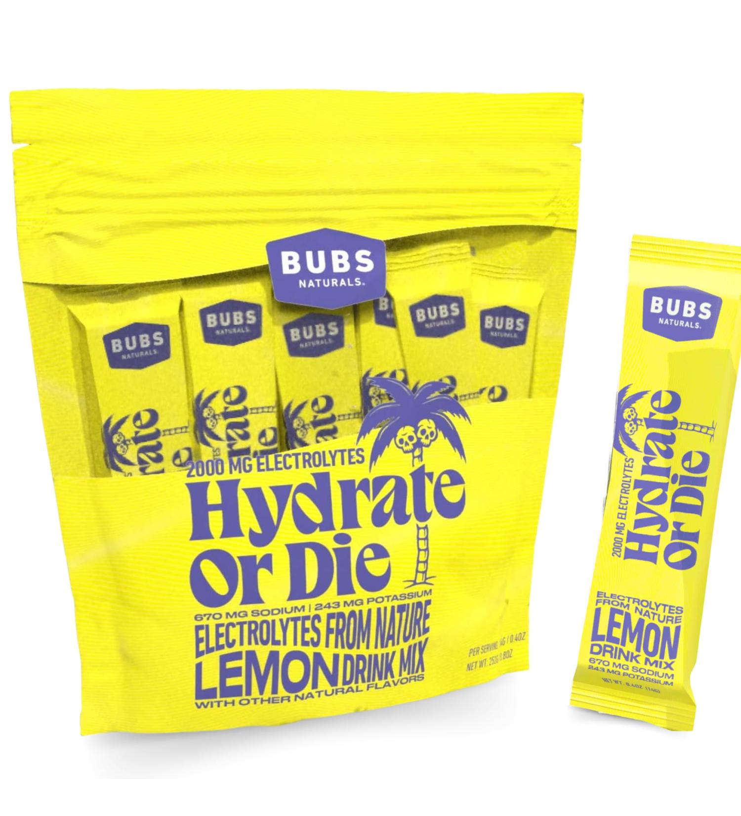 BUBS Naturals Hydrate or Die: All-Natural Keto-Friendly Electrolyte Powder for Energy & Recovery - Lemon Flavor 18 Servings - Buy Online on GoSupps.com