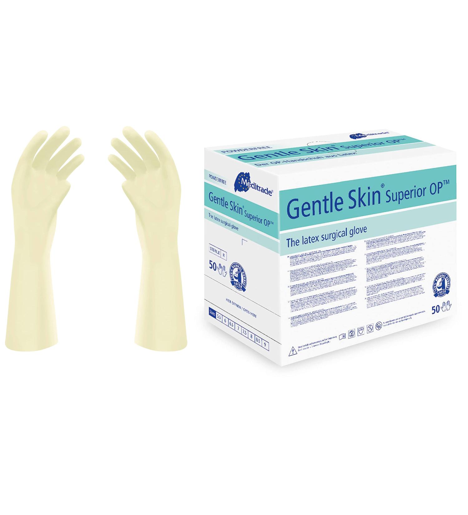Surgical Gloves - Medium Powder Free Sterile Latex Disposable (Size 7.5, 50 Pairs) for Surgery Operations and Medical Exam PPE - Meditrade Gentle Skin - Buy Online on GoSupps.com