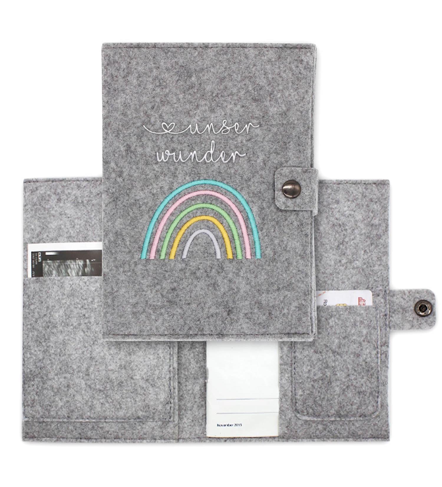 Cozy Raccoon Mutterpass Cover Felt Rainbow Pastel | Made in Germany | Perfect Gift for Pregnant Moms | Includes Insurance Card & Ultrasound Pockets - Buy Online on GoSupps.com