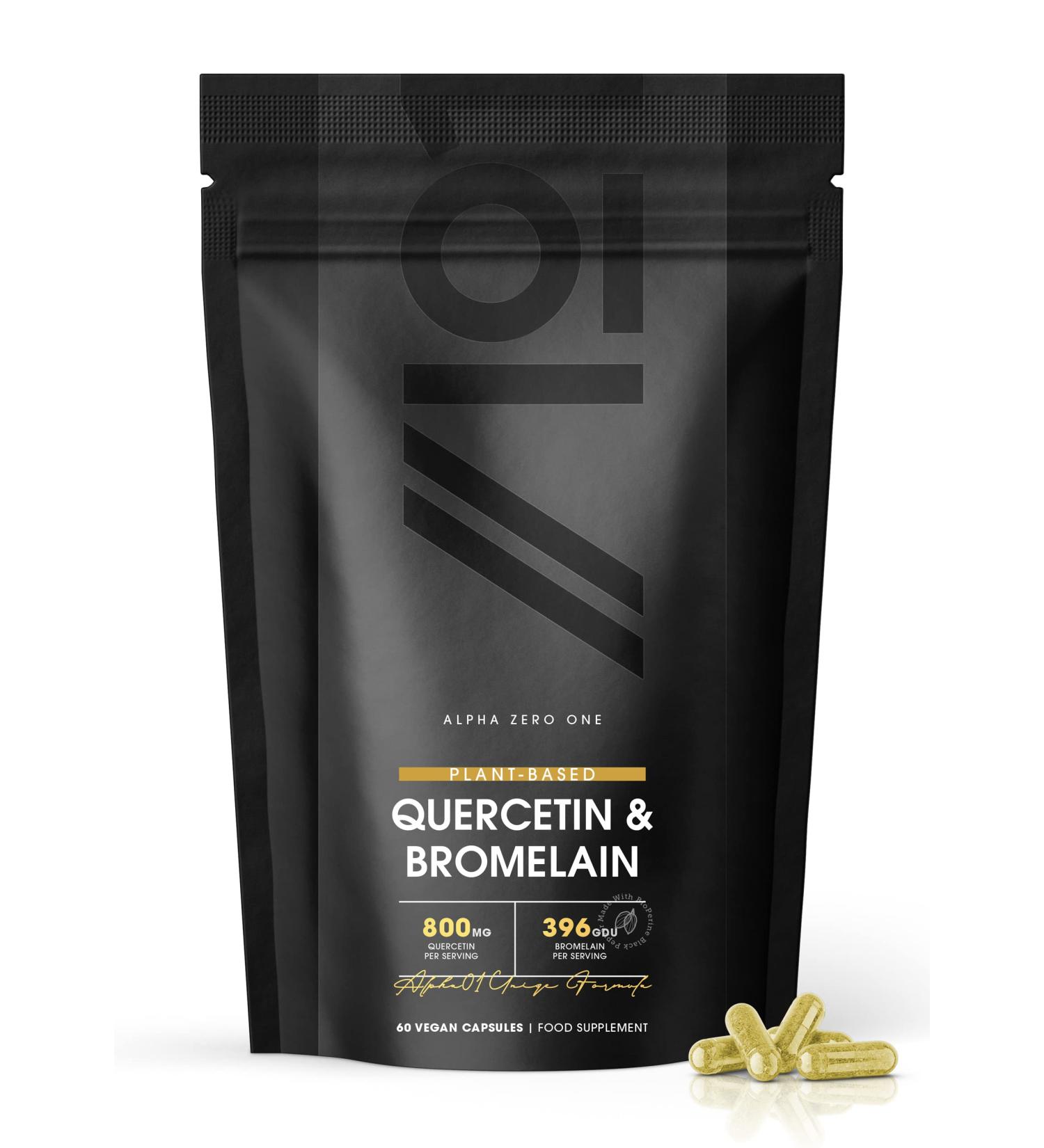 Plant-Based Quercetin 800mg & Bromelain 396 GDU with BioPerine - Made from from Sophora Japonica Extract (Quercetin) & Pineapple (Bromelain) - 60 Caps 60 count (Pack of 1) - Buy Online on GoSupps.com