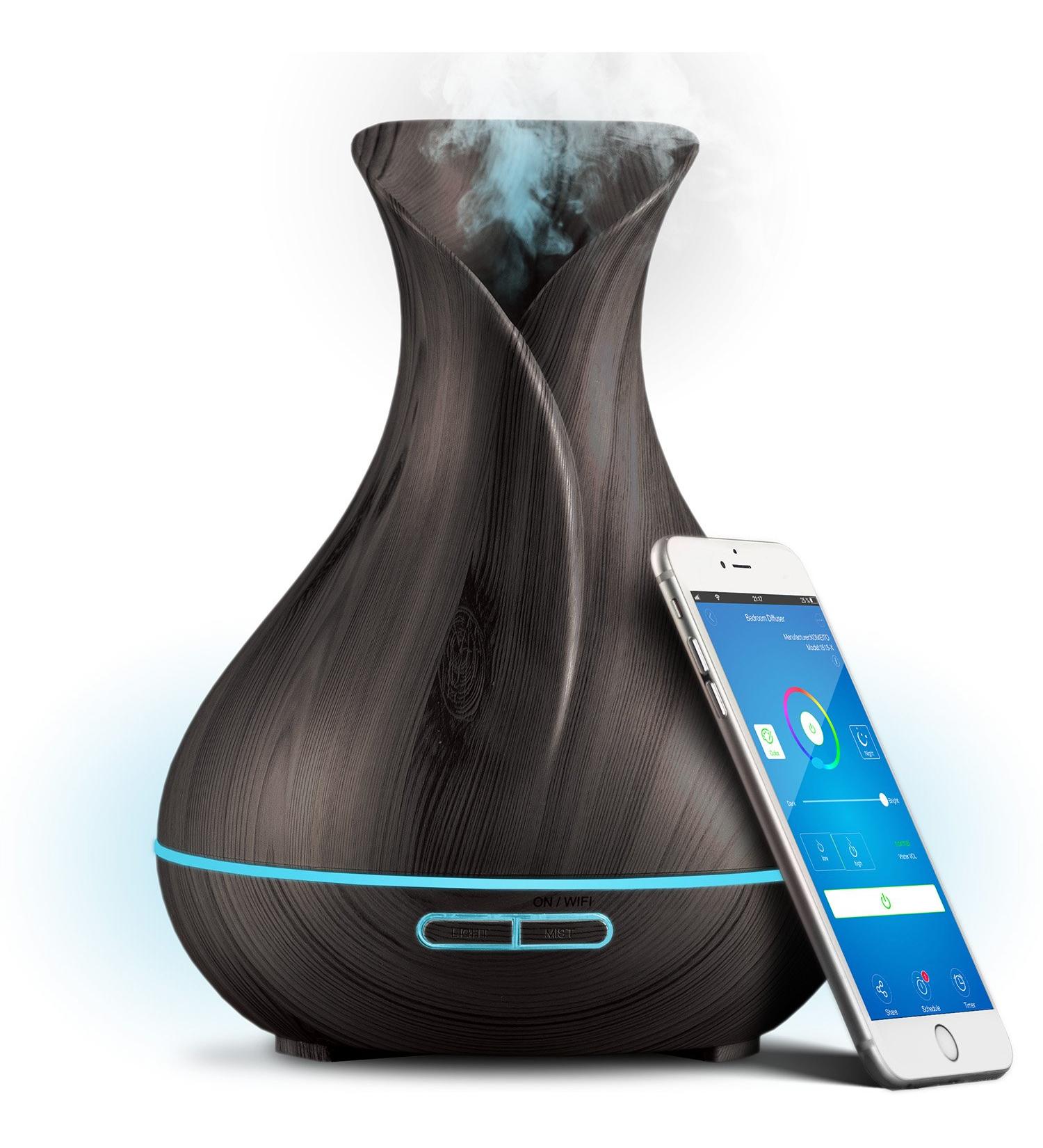 400ml Smart WiFi Ultrasonic Diffuser & Humidifier with Alexa & Google Home Control - Dark Brown - Buy Online on GoSupps.com