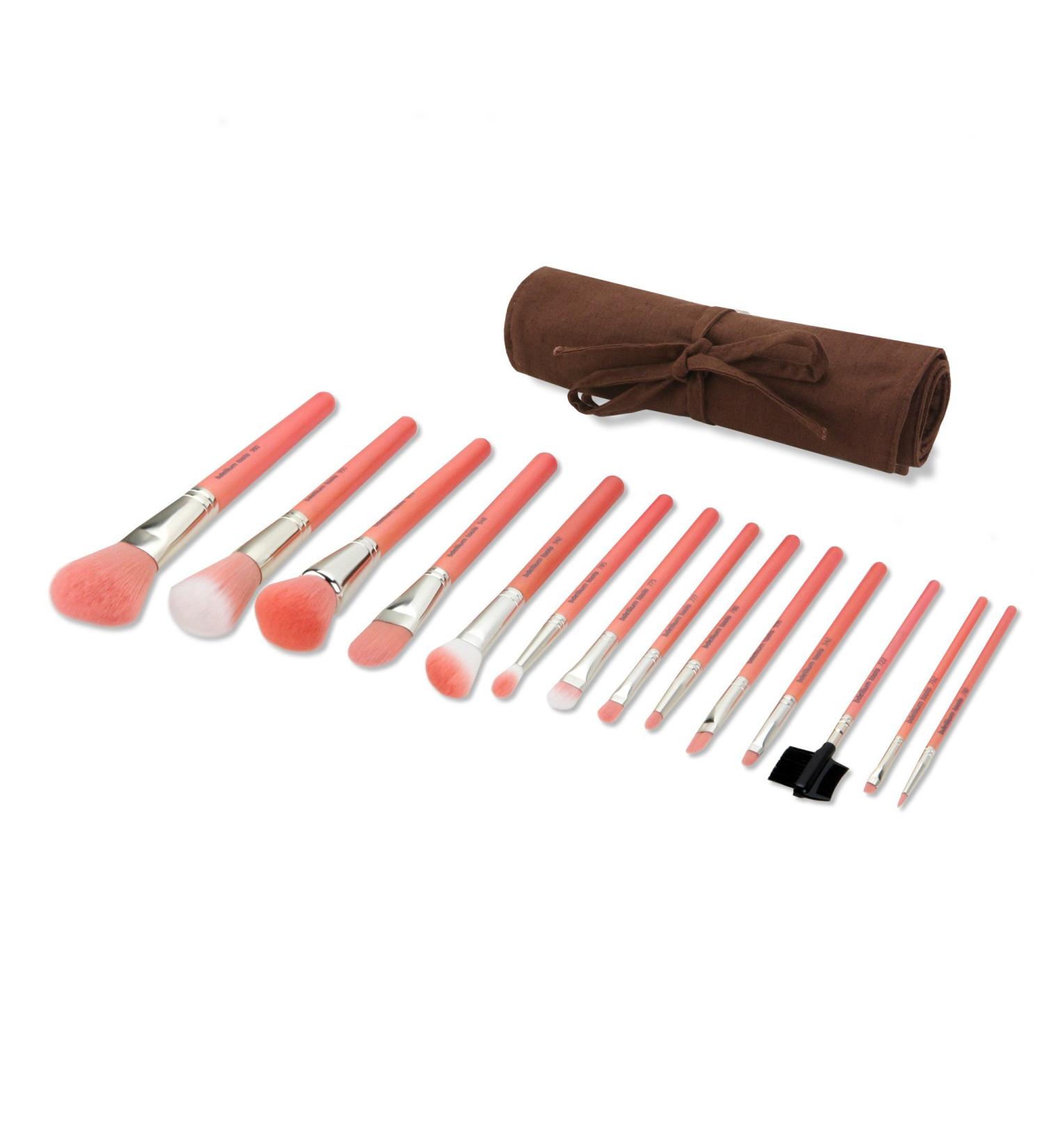 Bdellium Tools Professional Makeup Brush Set - 14pc Pink Bambu Series with Roll-Up Pouch | International Shipping Available - Buy Online on GoSupps.com
