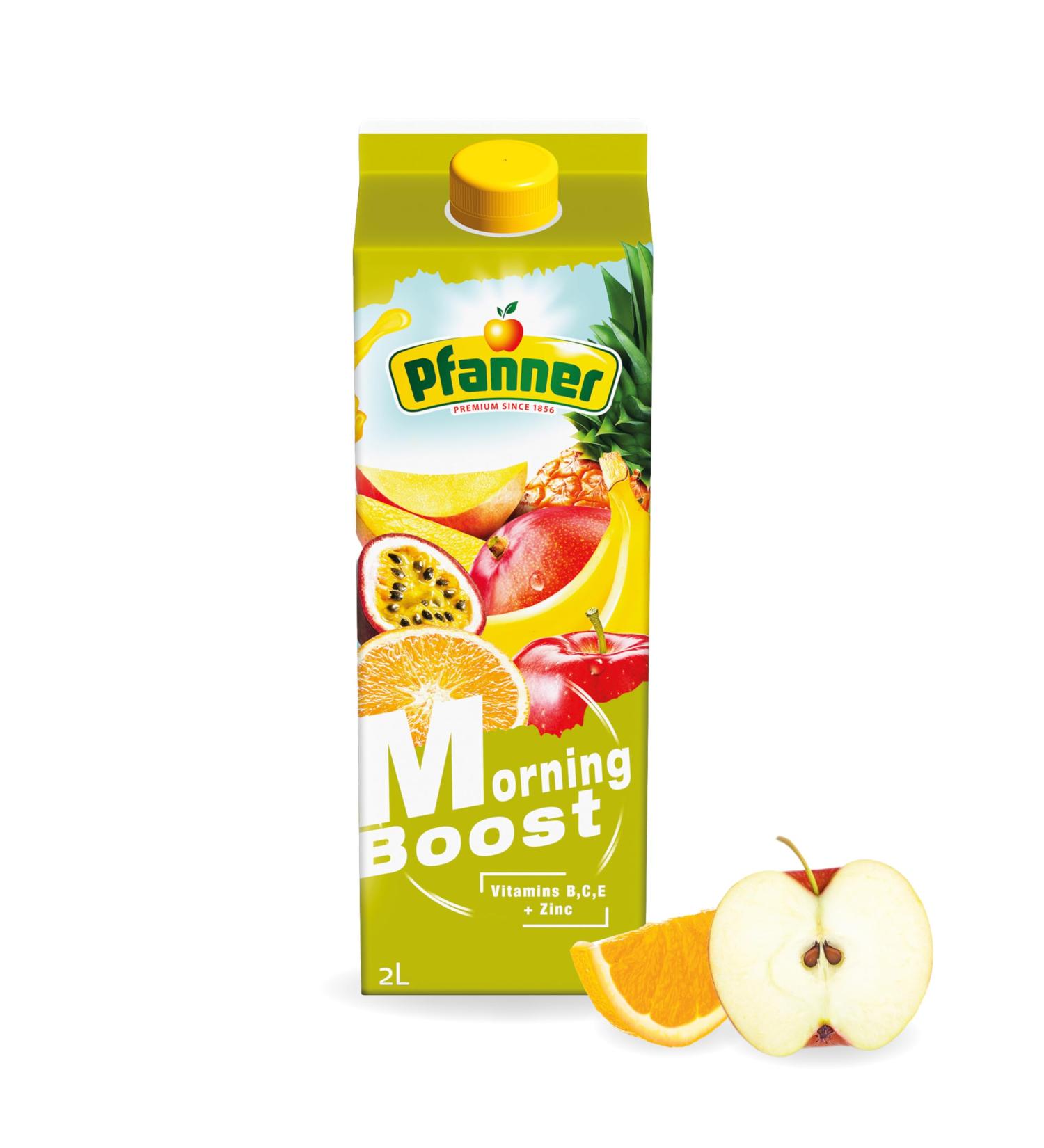 Pfanner Morning Boost Drink 2L - Yellow Fruit Nectar with 40% Fruit Content | Multivitamin Multi-Fruit Drink with B C E Vitamins | International Shipping Available - Buy Online on GoSupps.com