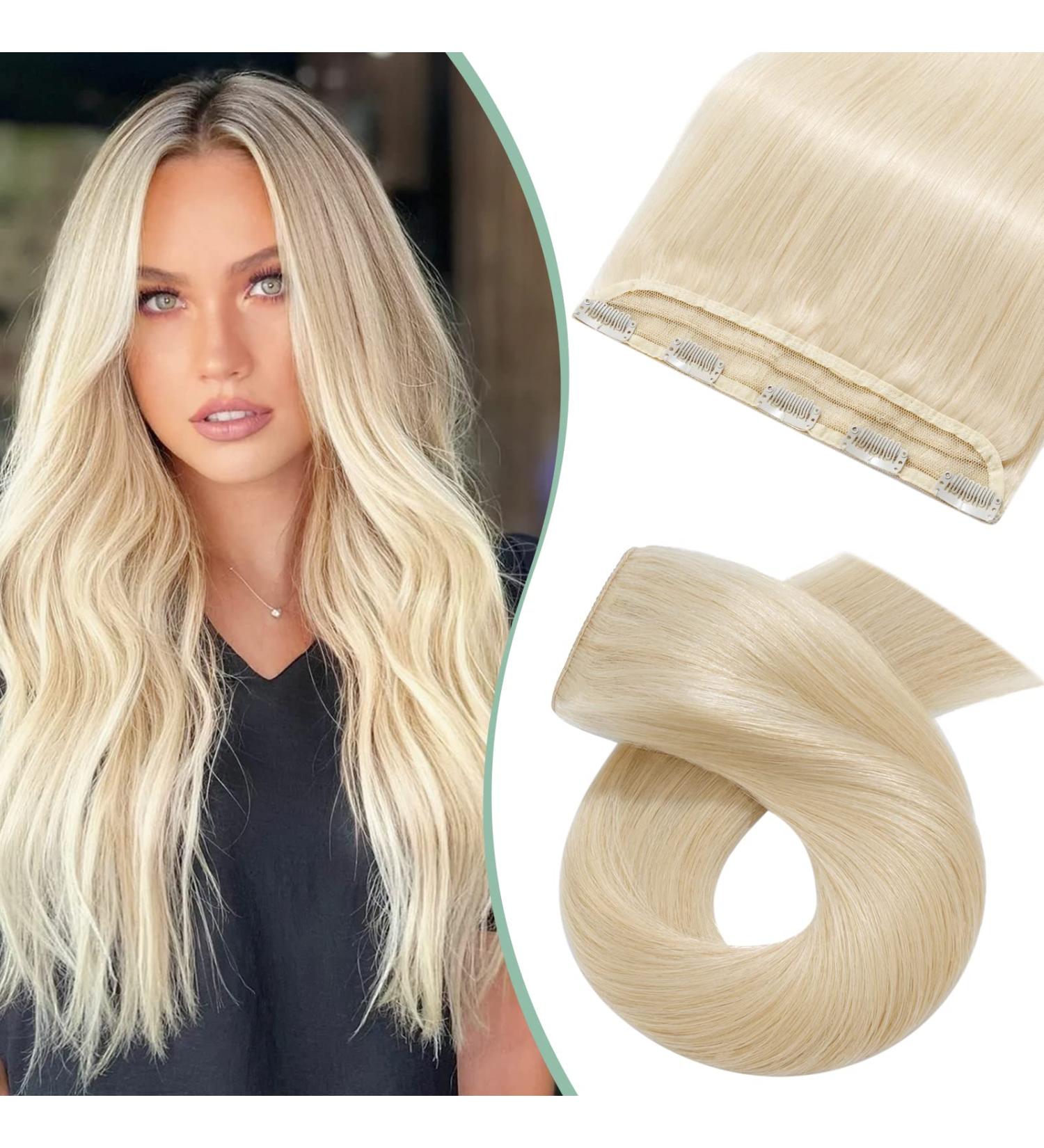 Silk-co Clip in Hair Extension Blonde Human Hair One Piece Real Remy Hair Extenion Straight 3/4 Full Head (14"-45g 60 Platinum Blonde) - Buy Online on GoSupps.com