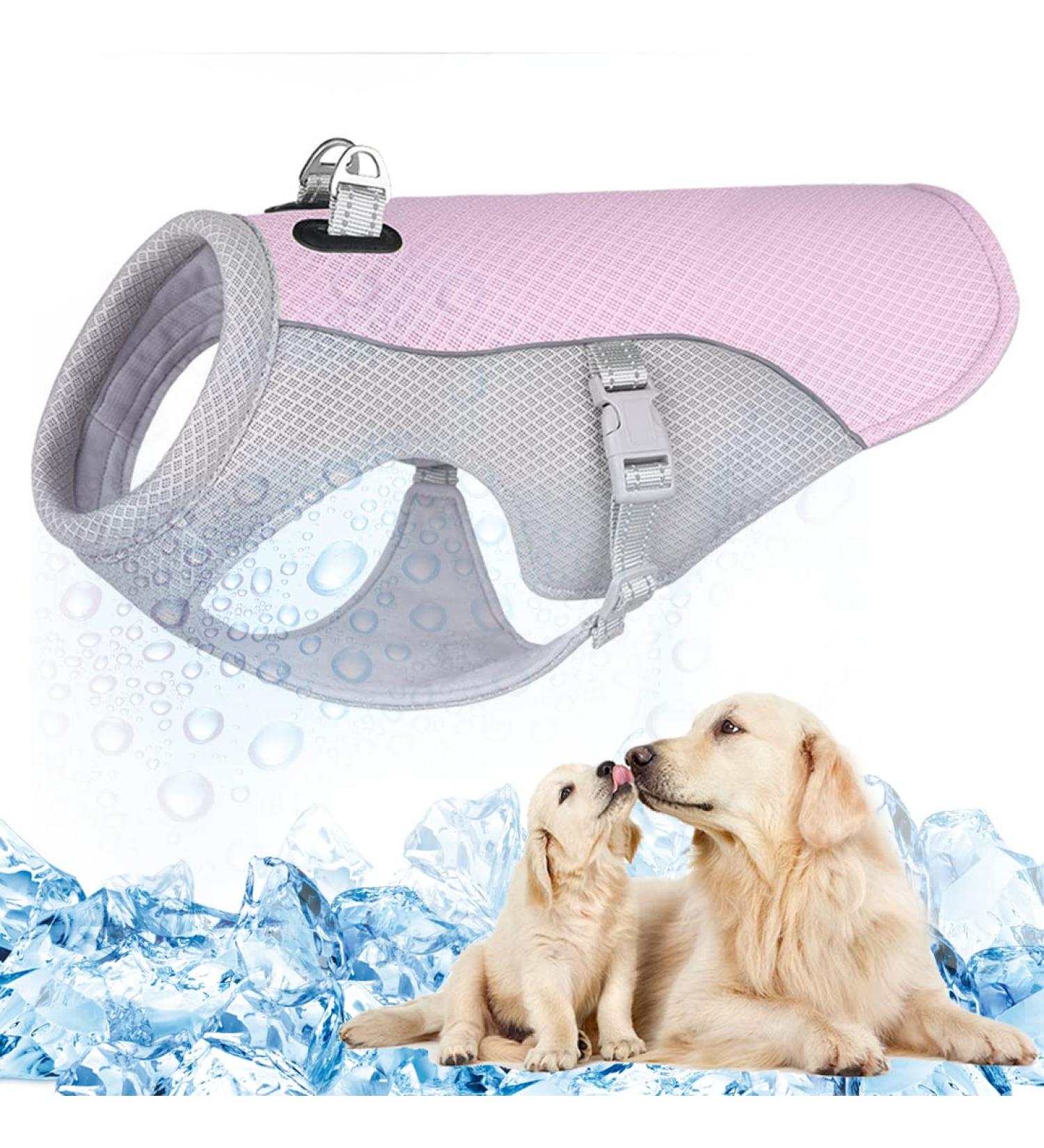 TVMall Dog Cooling Vest | Breathable Mesh Jacket for All Dog Sizes | Adjustable Summer Coat with Reflective Strip | New Pink - Buy Online on GoSupps.com