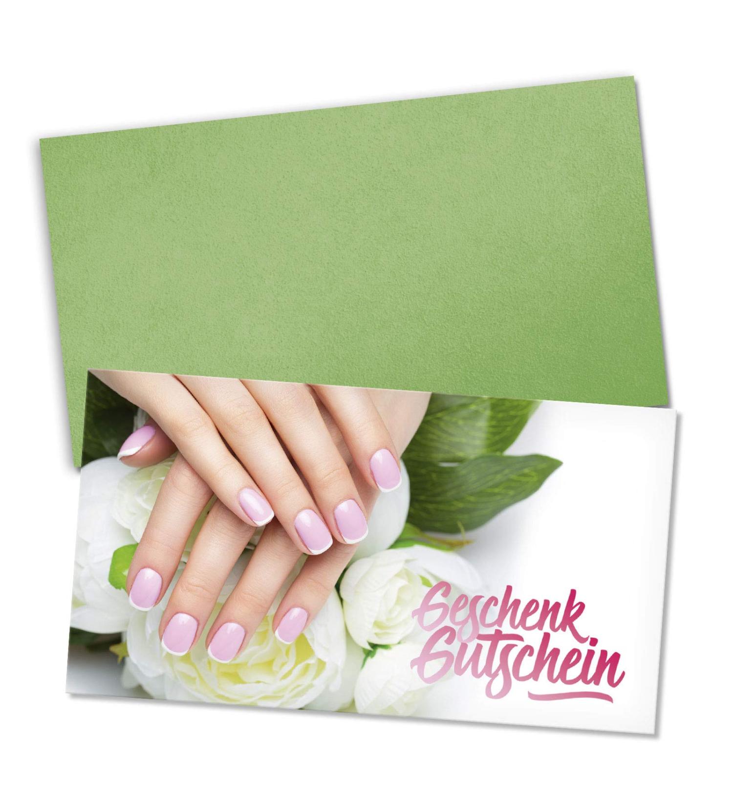 10 high -quality voucher cards + 10 Kuverts.Vouchers for nail studio NAILDESIGN NAILS Manicure fingernails.Highly glossy.KS1275