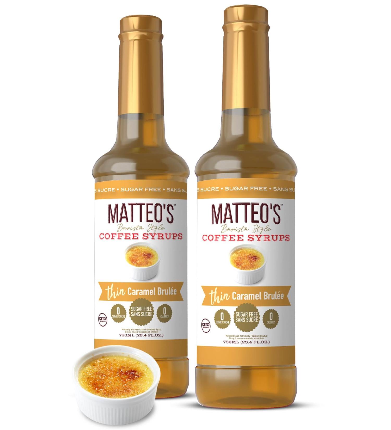 Matteo's Barista Style Sugar-Free Coffee Syrup Caramel Brulee Flavor Zero Calories and Sugar Keto Friendly Ideal for Lattes Cappuccinos Espresso Americano Indulgent Taste 25.4 Oz 2-Pack 750 ml (Pack of 2) - Buy Online on GoSupps.com