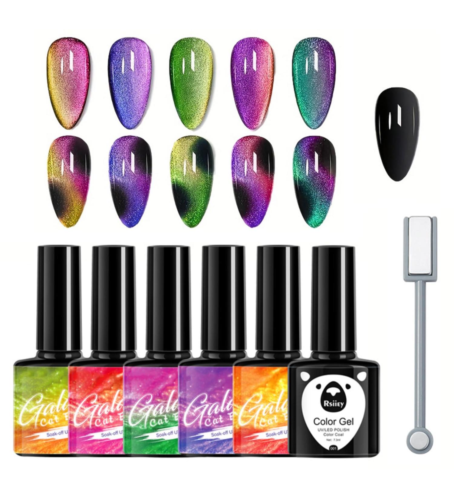 6 Colours Cat Eye UV Gel Nail Polish Set - 9D Cat Eye UV Gel Polish for Nail Art Cat Eye Gel Nail Polish - Glitter UV Gel Nail Polish with Magnetic Pen DIY Art Manicure - Buy Online on GoSupps.com