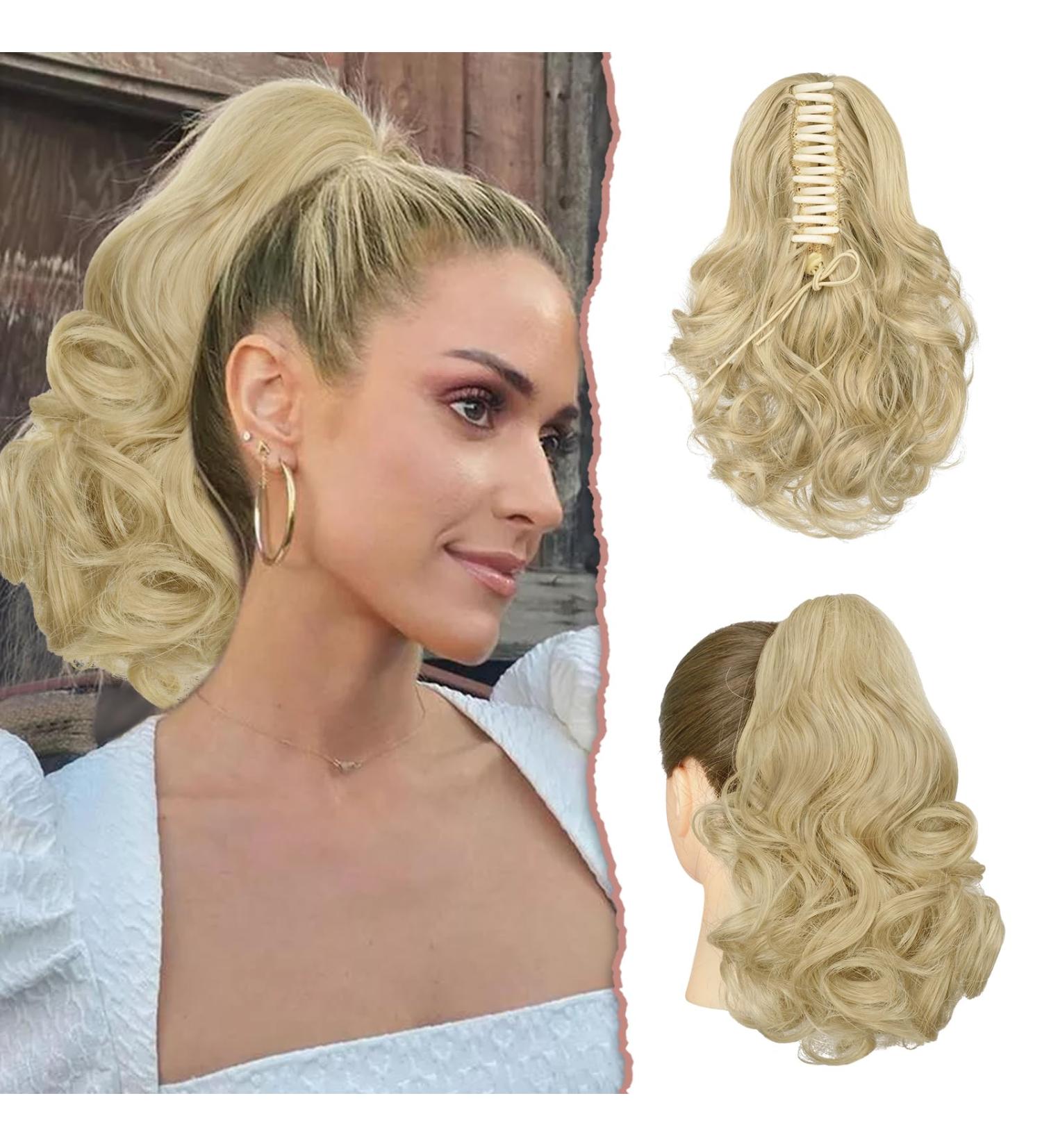 Sofeiyan 28cm Clip-In Ponytail Extensions - Curly Light Blonde Synthetic Hair for Women - Buy Online on GoSupps.com