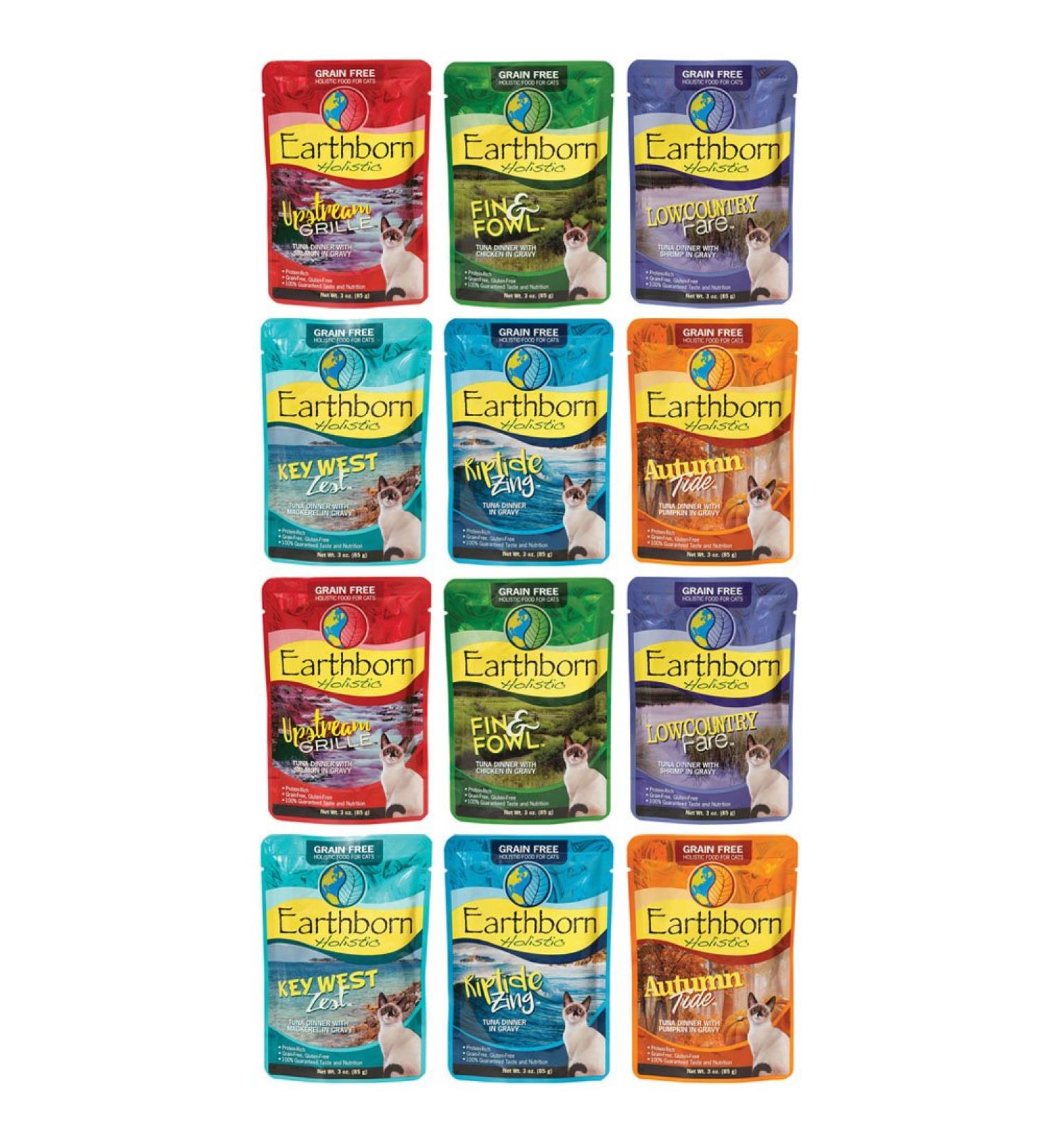 Earthborn Holistic Grain Free Wet Cat Food Pouches - 6 Flavors - 3oz Each (12 Pouches) - Buy Online on GoSupps.com