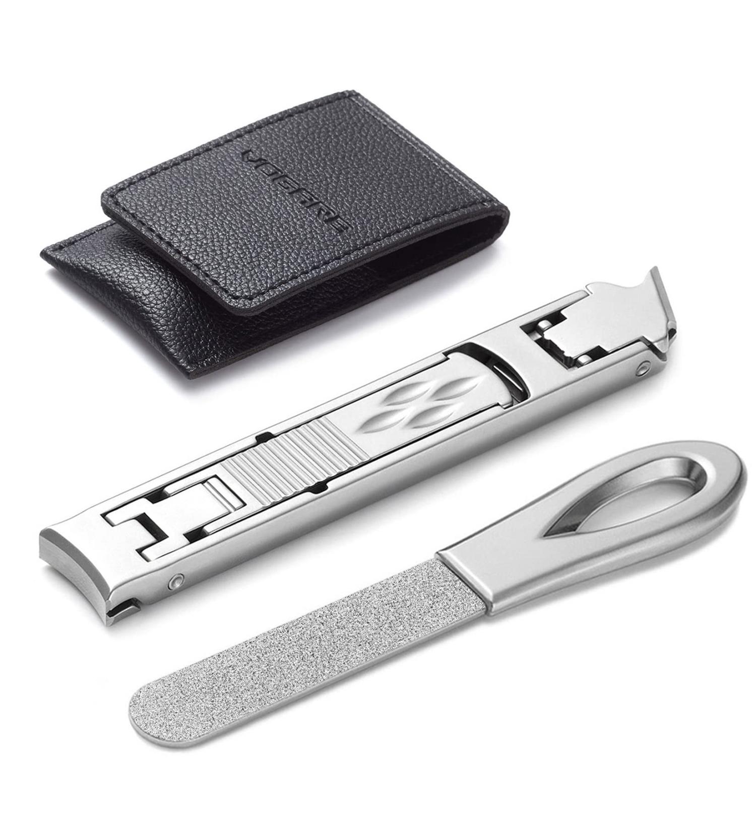 VOGARB Portable Nail Clippers for Thick Nails - Wide Jaw Opening Cutter with File - Travel Toenail & Fingernail Trimmer - Silver - Buy Online on GoSupps.com