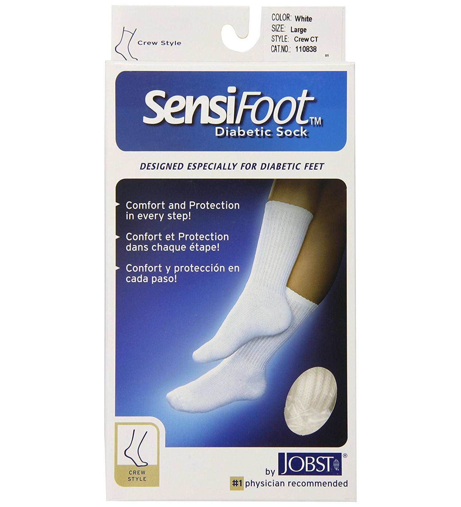 JOBST SensiFoot Diabetic Compression Socks 8-15 mmHg Crew Closed Toe White Small