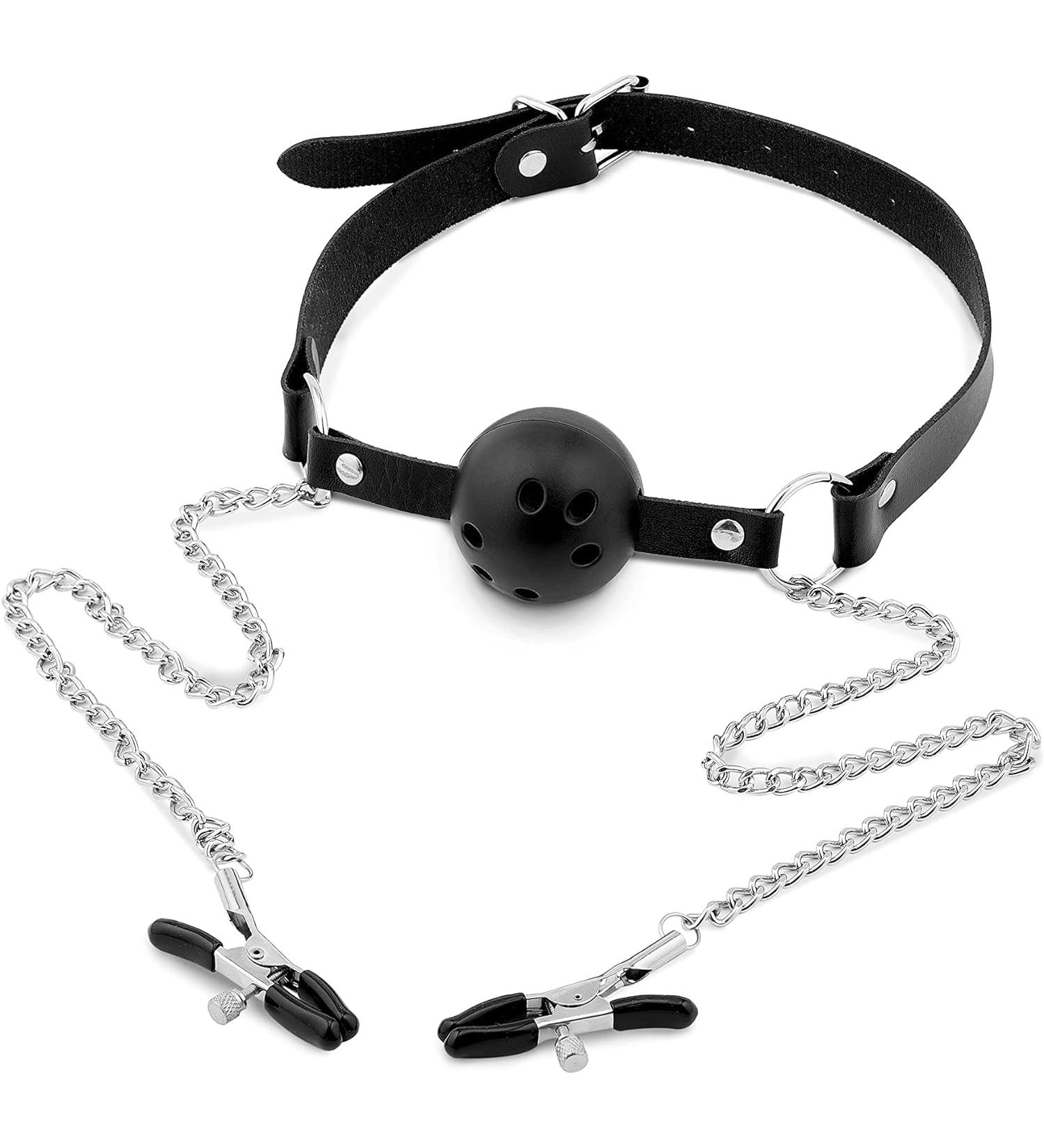 Adjustable Mouth Ball & Breast Clips for Role Play | Non-Piercing Breathable Mouth Plug with Chain & Collar - International Shipping - Buy Online on GoSupps.com