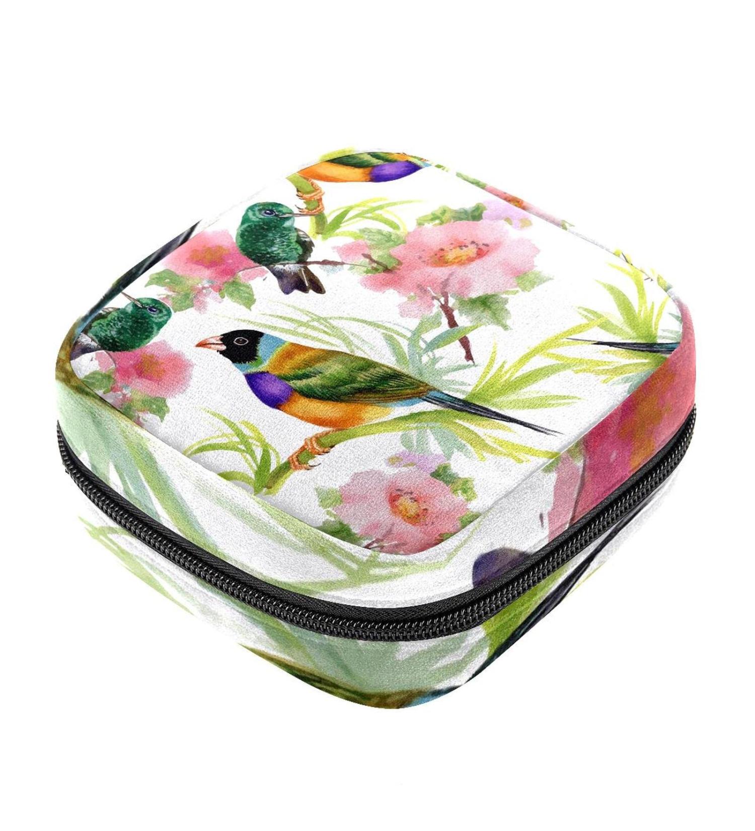 Menstrual Pad Bag with Zipper - Stylish Ladies Napkin Pouch & Tampon Collection Bag for Women & Girls - Hummingbird Design - Buy Online on GoSupps.com