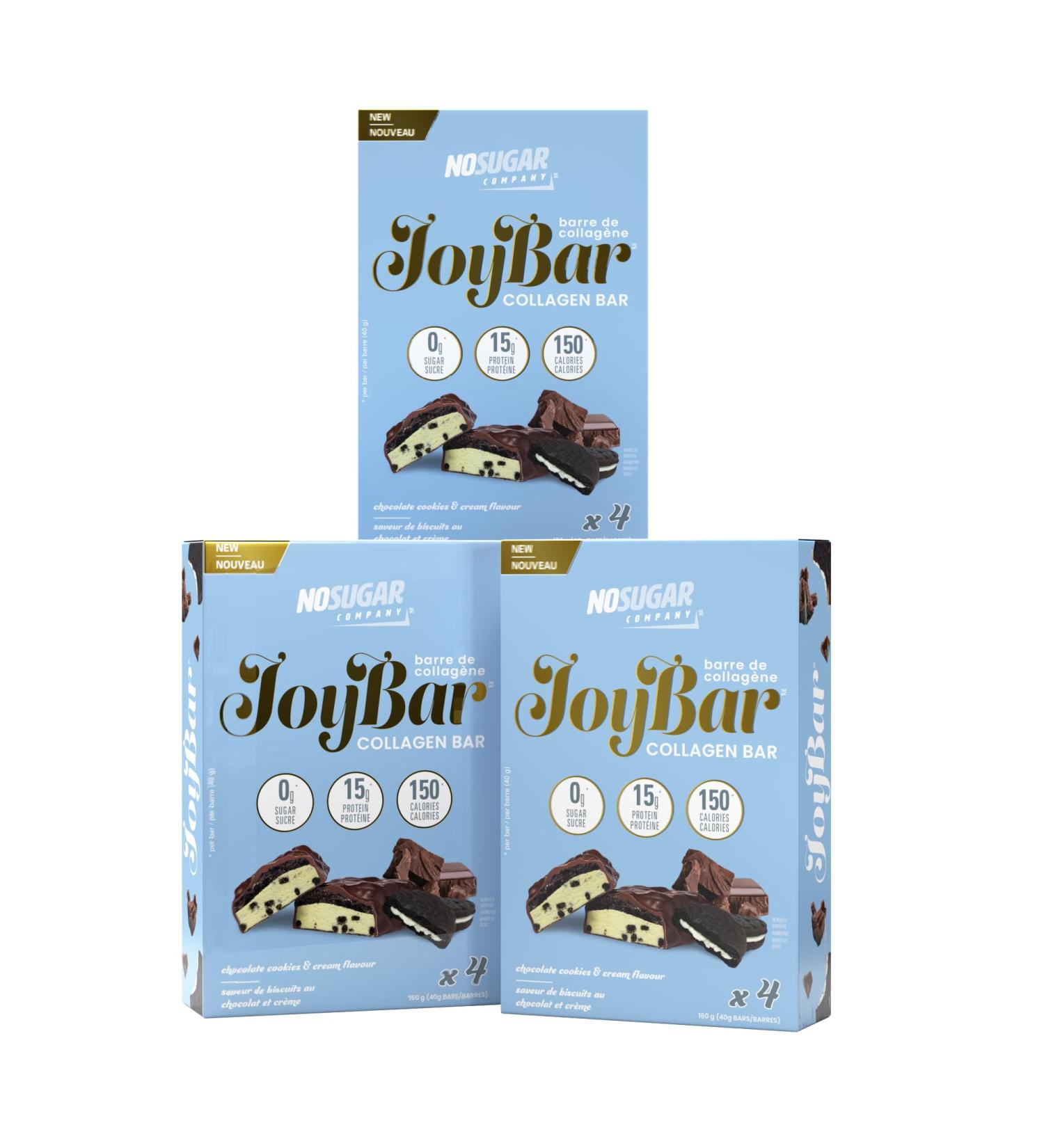 No Sugar Joybar Collagen Bar - Cookies and Cream - 0g Sugar 14g Protein - Nourish Inside & Out - Low Calorie High Protein Snack - Supports Skin Hair Nails & Joint Health - 12 Pack - Buy Online on GoSupps.com