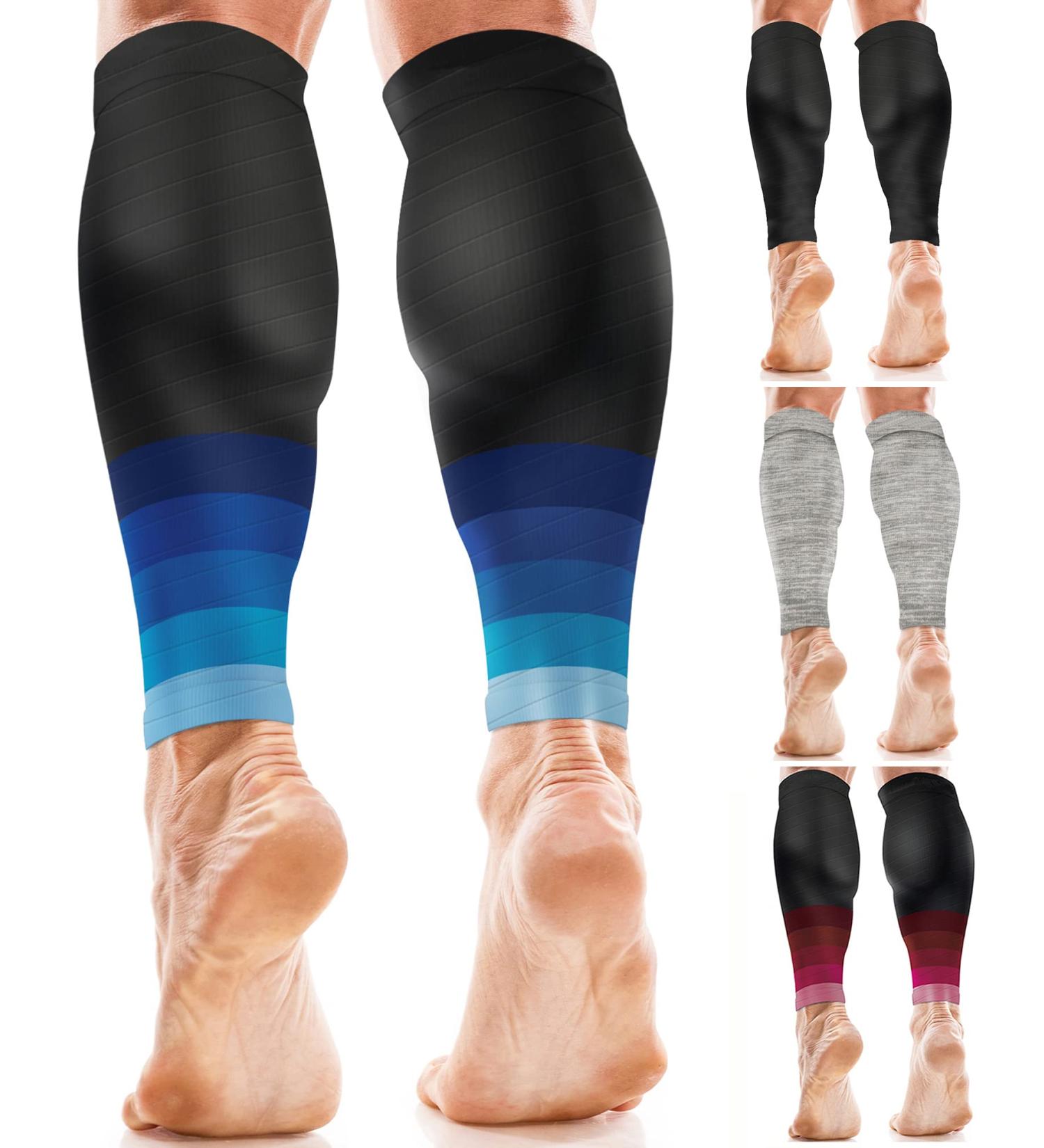 aZengear Calf Compression Sleeves for Men & Women - Shin Splint Support Brace - Compression Calf Guards for Torn Muscles - Leg Sleeves for Cramps (S-M Black w/Blue) - Buy Online on GoSupps.com
