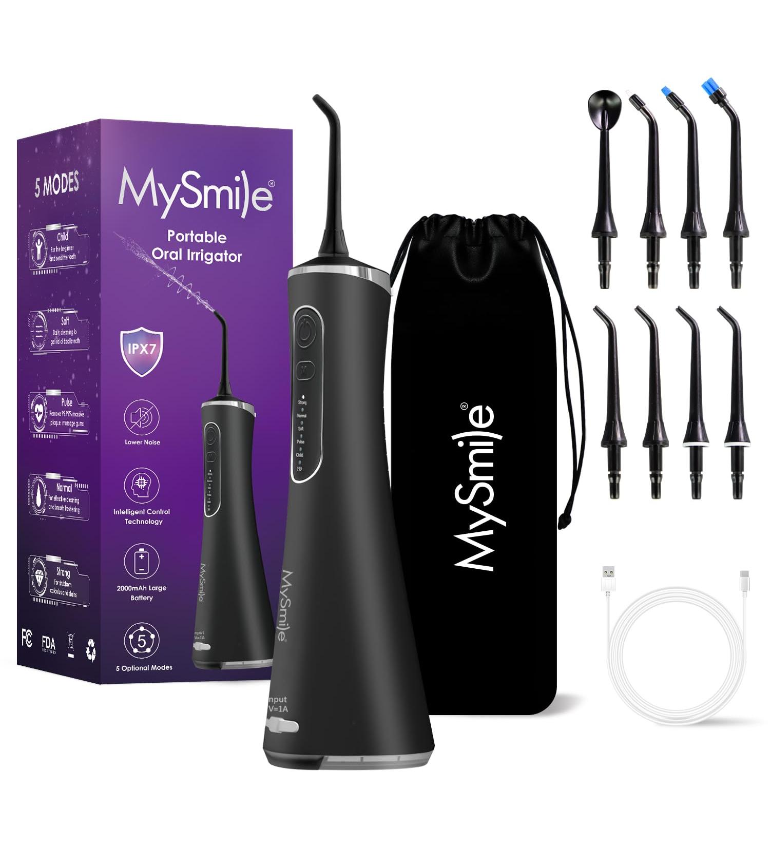 MySmile LP211 Cordless Water Flosser - 5 Modes Rechargeable Waterproof 8 Tips Portable Travel Case - Best Dental Care Device - Buy Online on GoSupps.com