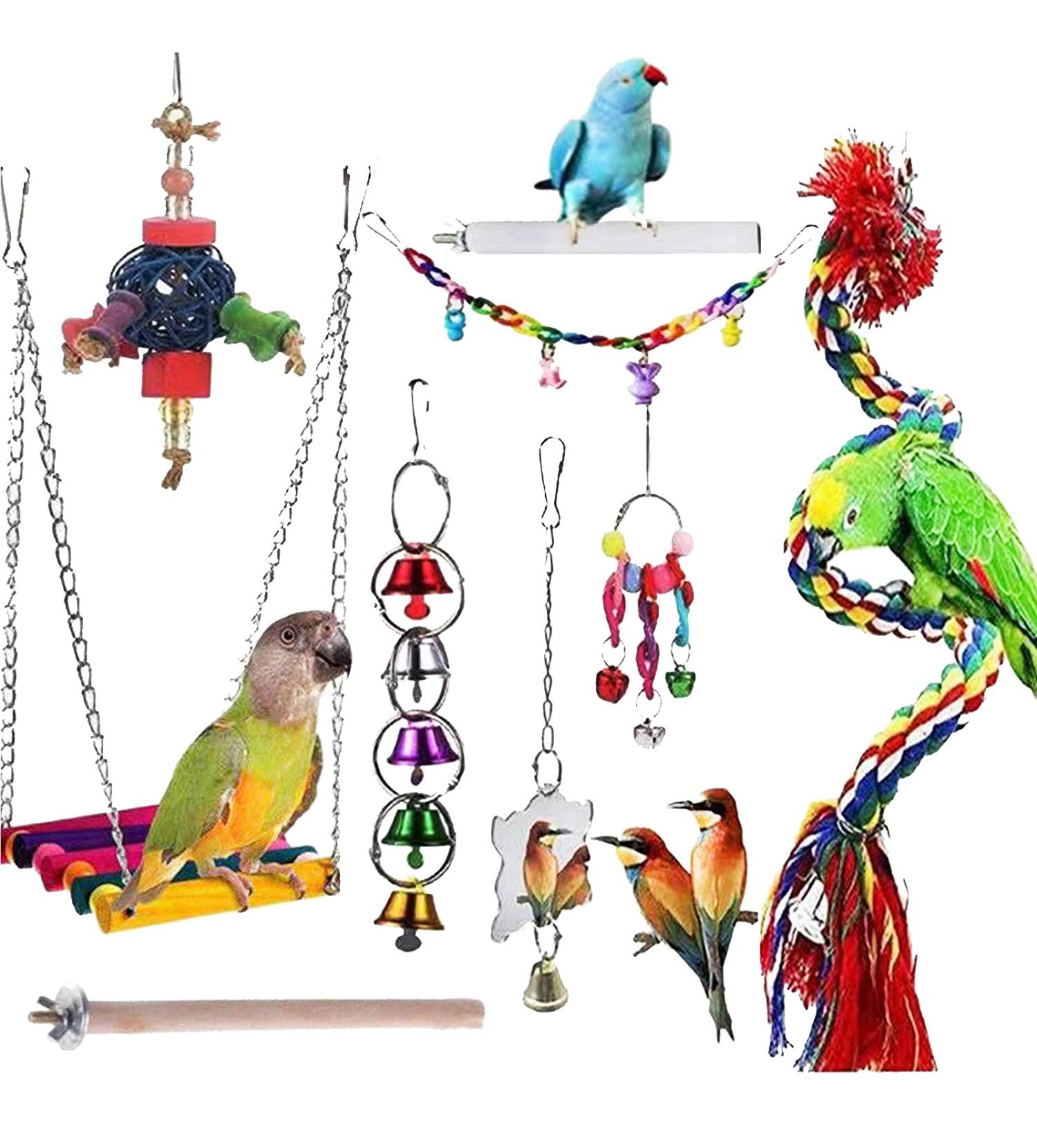 JIAYUE Bird Toys | Rope Bungee Chewing Toy for Parrots & Small Birds (9pcs) - Cage Accessories for Parakeets, Cockatiels, Macaws, Lovebirds - Buy Online on GoSupps.com