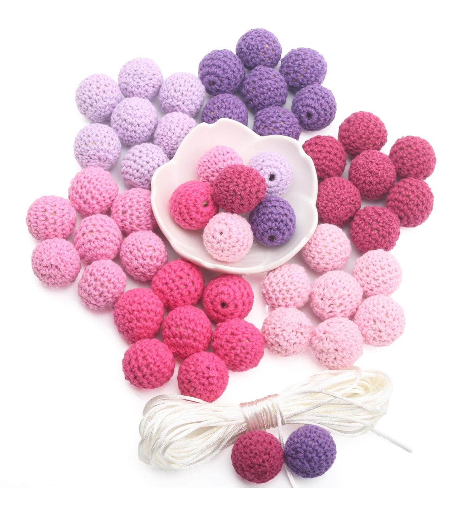 Kids Bead Kit - 50pcs Crochet Beads for DIY Teething Bracelet & Toy - Pink Lilac Series 20mm - Buy Online on GoSupps.com