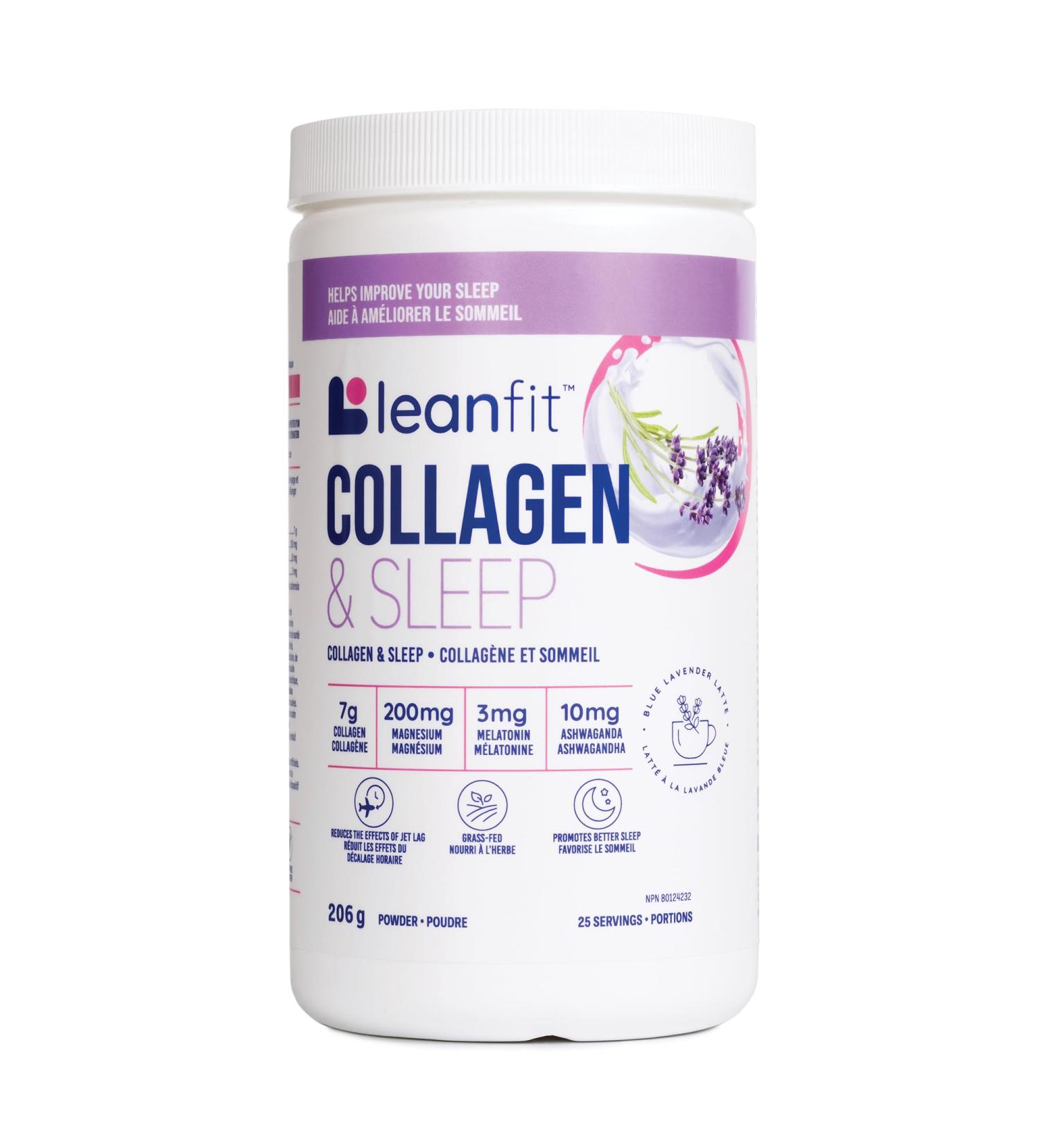 LEANFIT COLLAGEN & SLEEP Blue Lavender Latte - 7g Collagen + 200mg Magnesium + 3mg Melatonin + 10mg Ashwagandha - Improves Sleep & Reduces Effects of Jet Lag - 25 Servings 206g Tub - Buy Online on GoSupps.com
