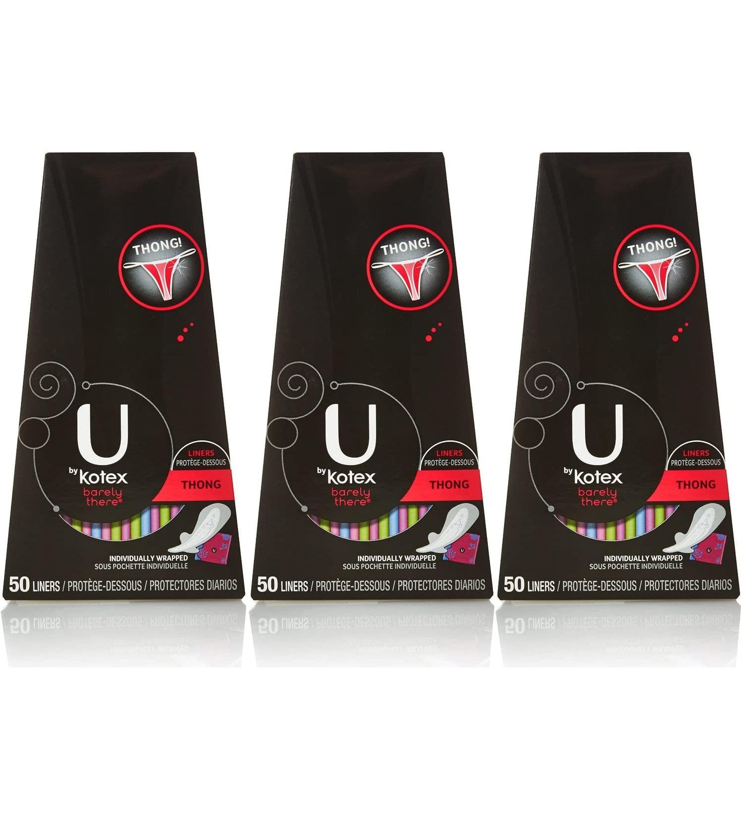 U by Kotex Barely There Thong Pantiliners - 50 Count (Pack of 3) | Ultra-Thin Liners for Discreet Protection - Buy Online on GoSupps.com