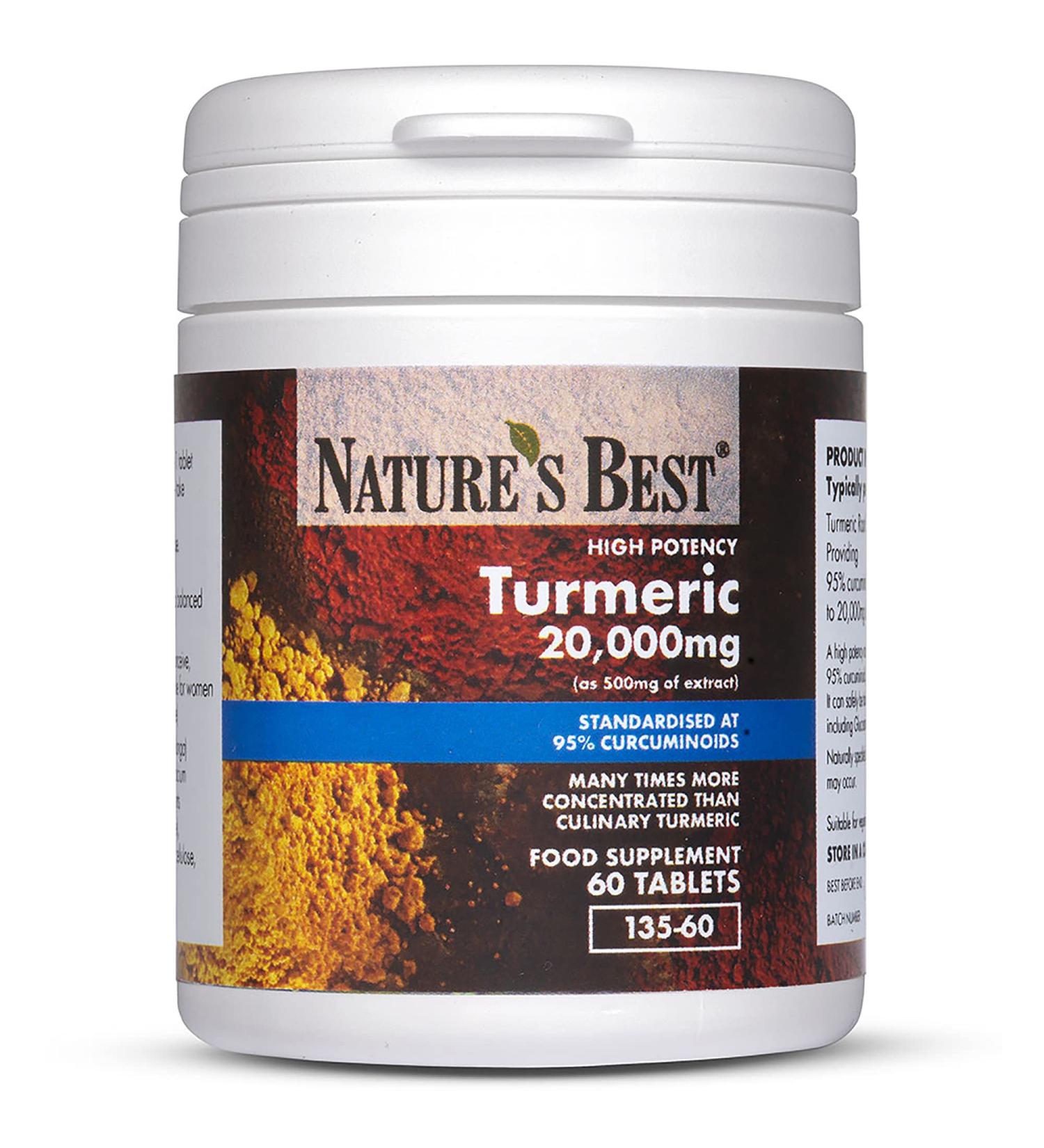 High Strength Turmeric Tablets 20,000mg (500mg Extract) | 95% Curcumin | 60 Vegan Tablets | 2 Months Supply | UK Made - Buy Online on GoSupps.com