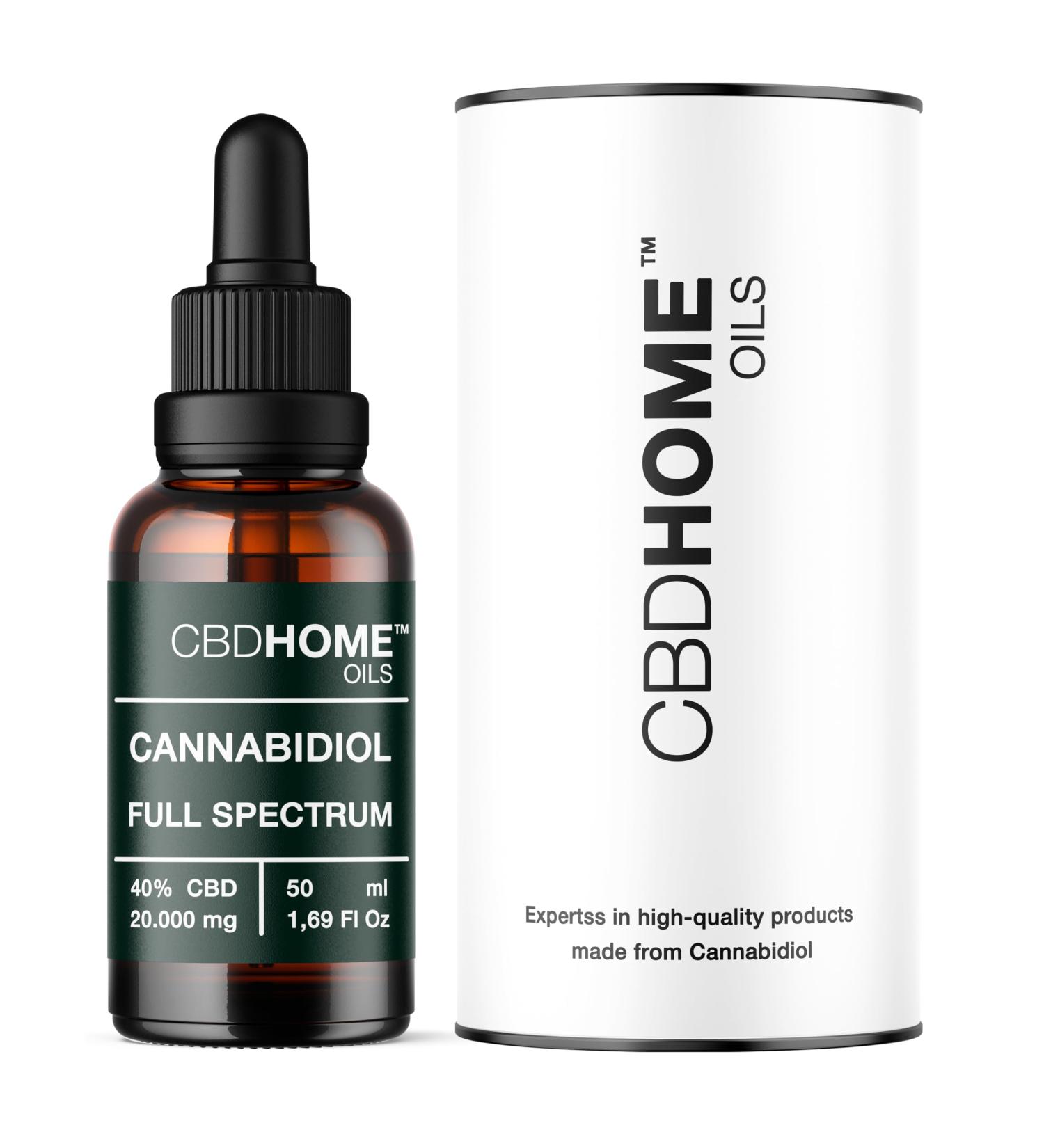  CBD HOME CBD HOME Oils - CBD Oil 40% - 50ml - Full Spectrum - Coconut Oil Base (MCT) & Organic Hemp Seed Oil - Omega 3-6-9 - Certified Cannabidiol 20.000mg - Made in EU - Buy Online on GoSupps.com