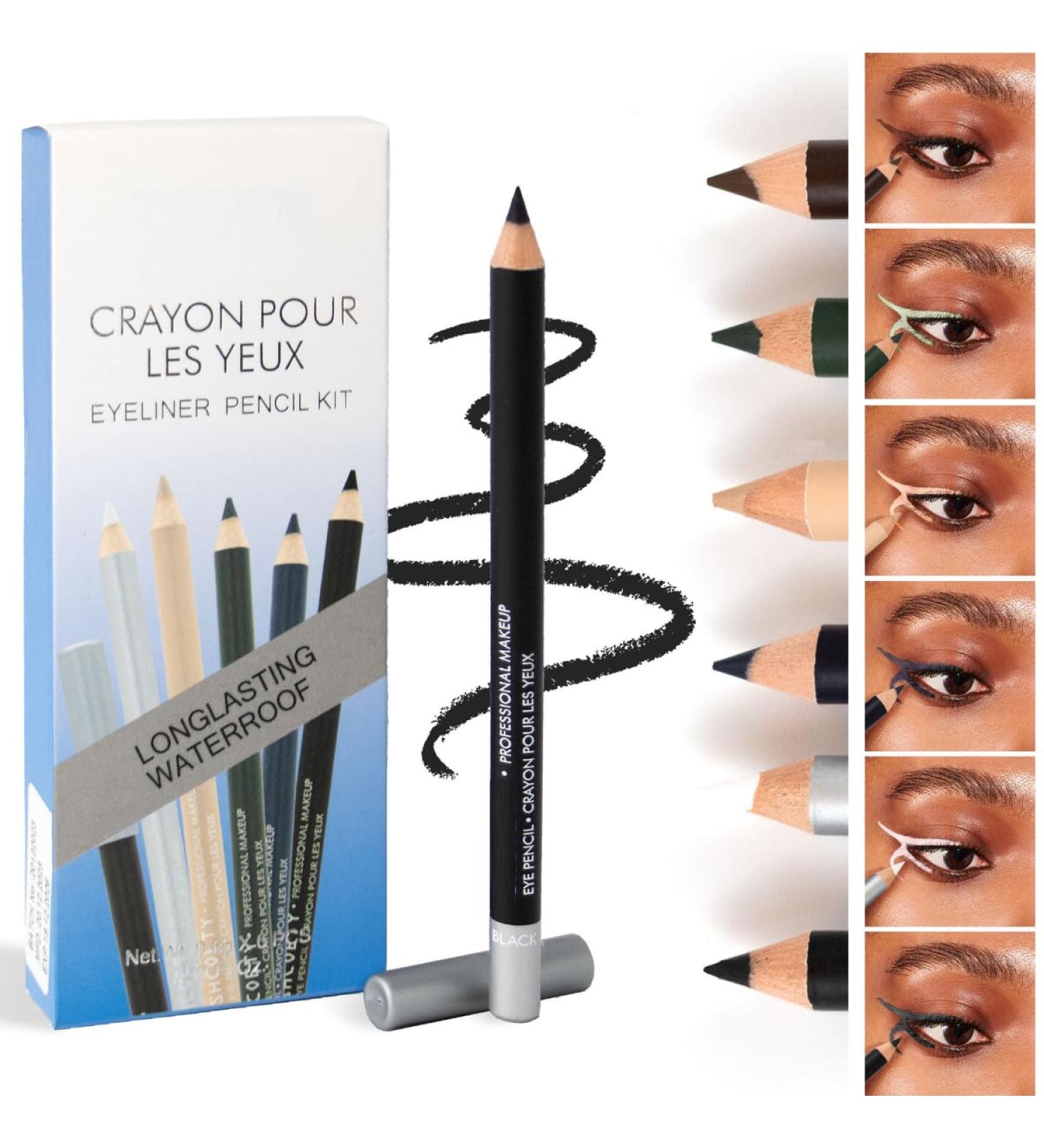  KARLOR Set of 6 eyeliner pencils black white nude brown blue green multi-functional waterproof long-lasting very fine - Buy Online on GoSupps.com
